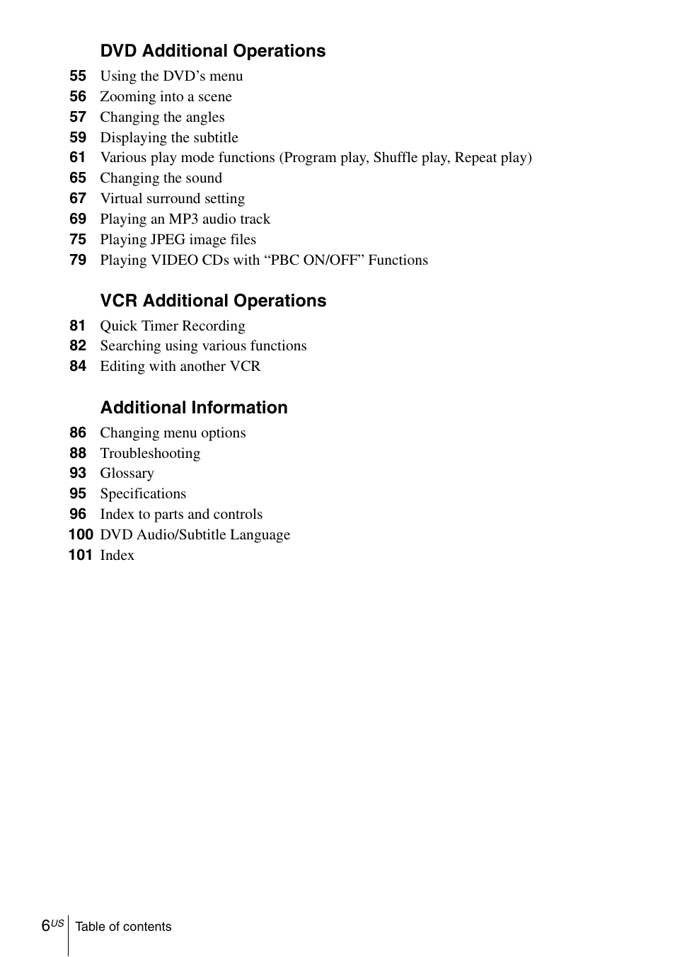 Sony SLV-D281P User Manual | Page 6 / 116