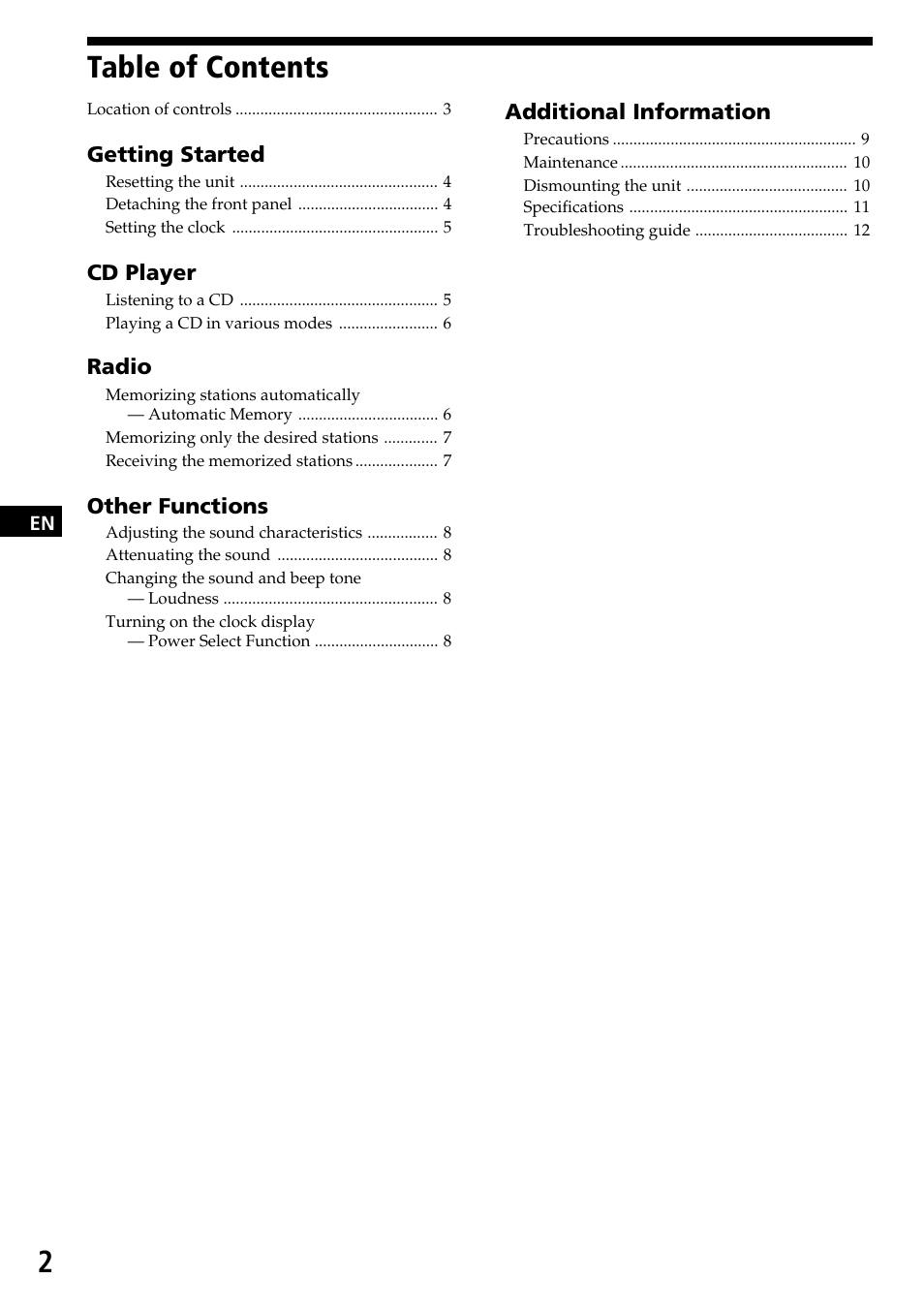 Sony CDX-3170 User Manual | Page 2 / 28