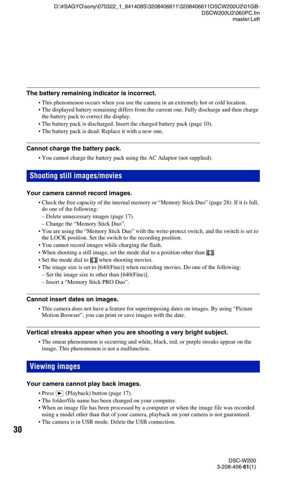 Shooting still images/movies, Viewing images, Shooting still images/movies viewing images | Sony DSC-W200 User Manual | Page 30 / 64