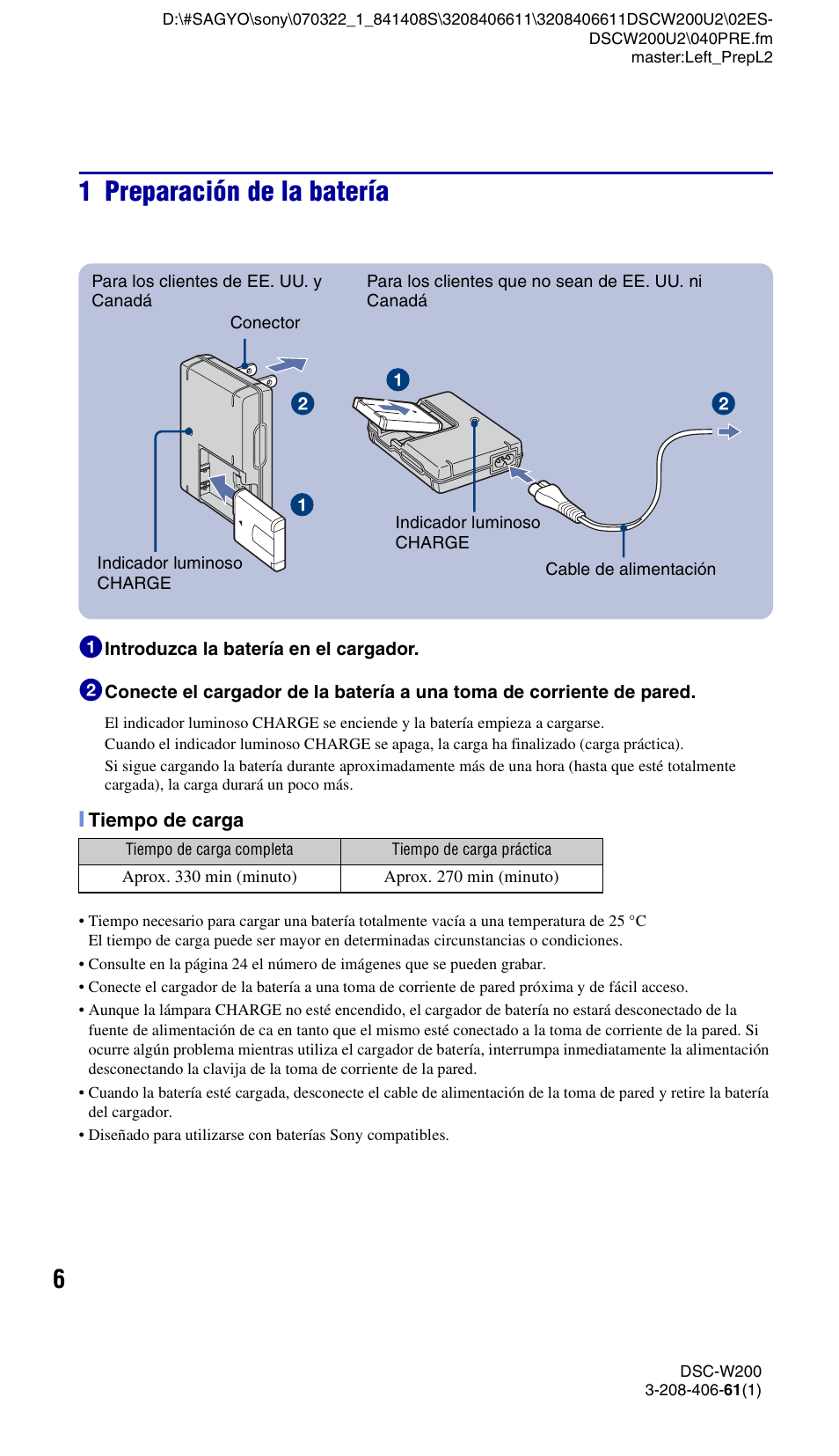 1 preparación de la batería | Sony DSC-W200 User Manual | Page 38 / 64