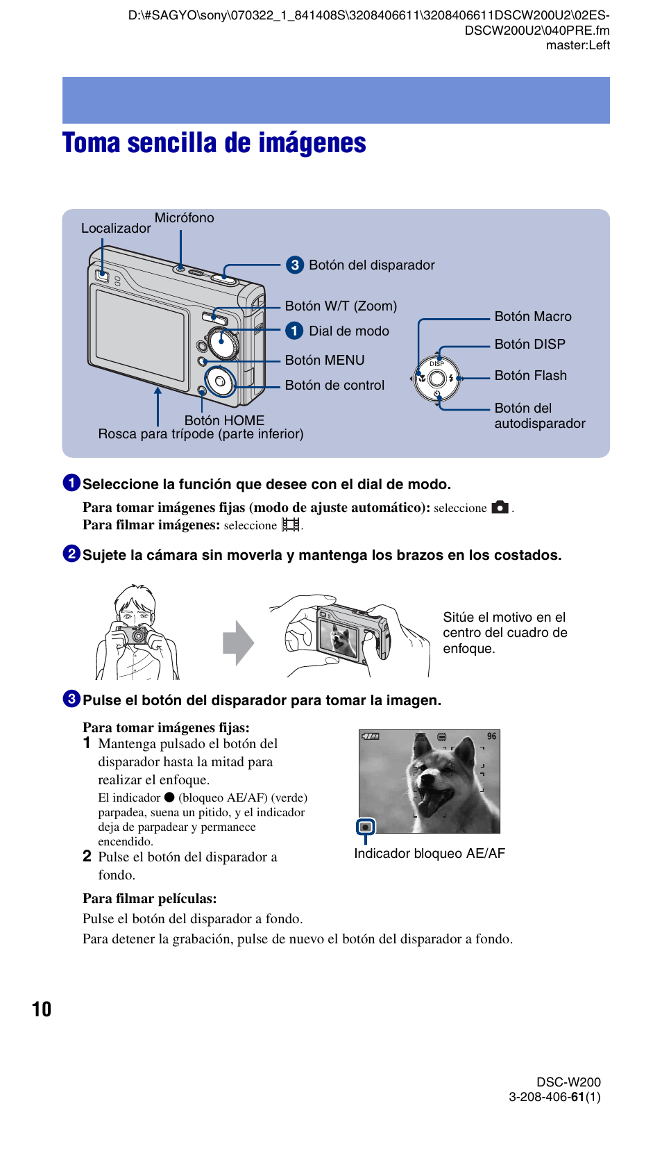 Toma sencilla de imágenes | Sony DSC-W200 User Manual | Page 42 / 64