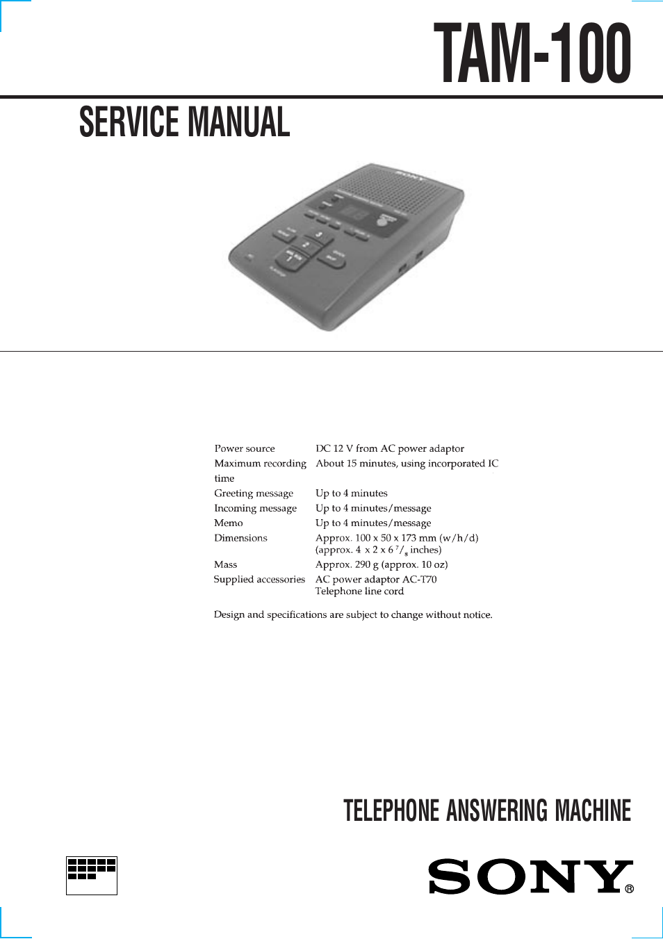 Sony TAM-100 User Manual | 12 pages