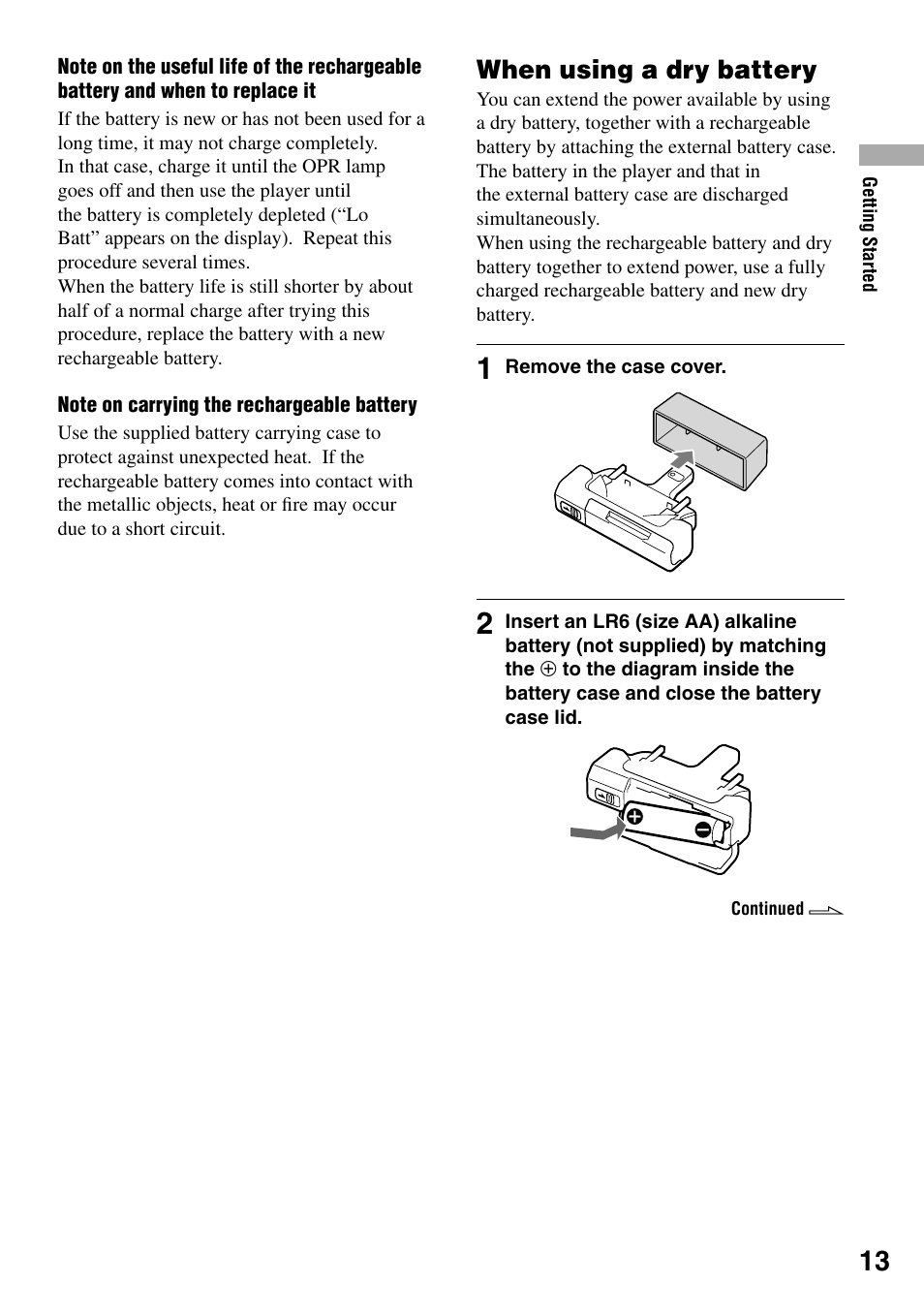 When using a dry battery | Sony D-NE20 User Manual | Page 13 / 39