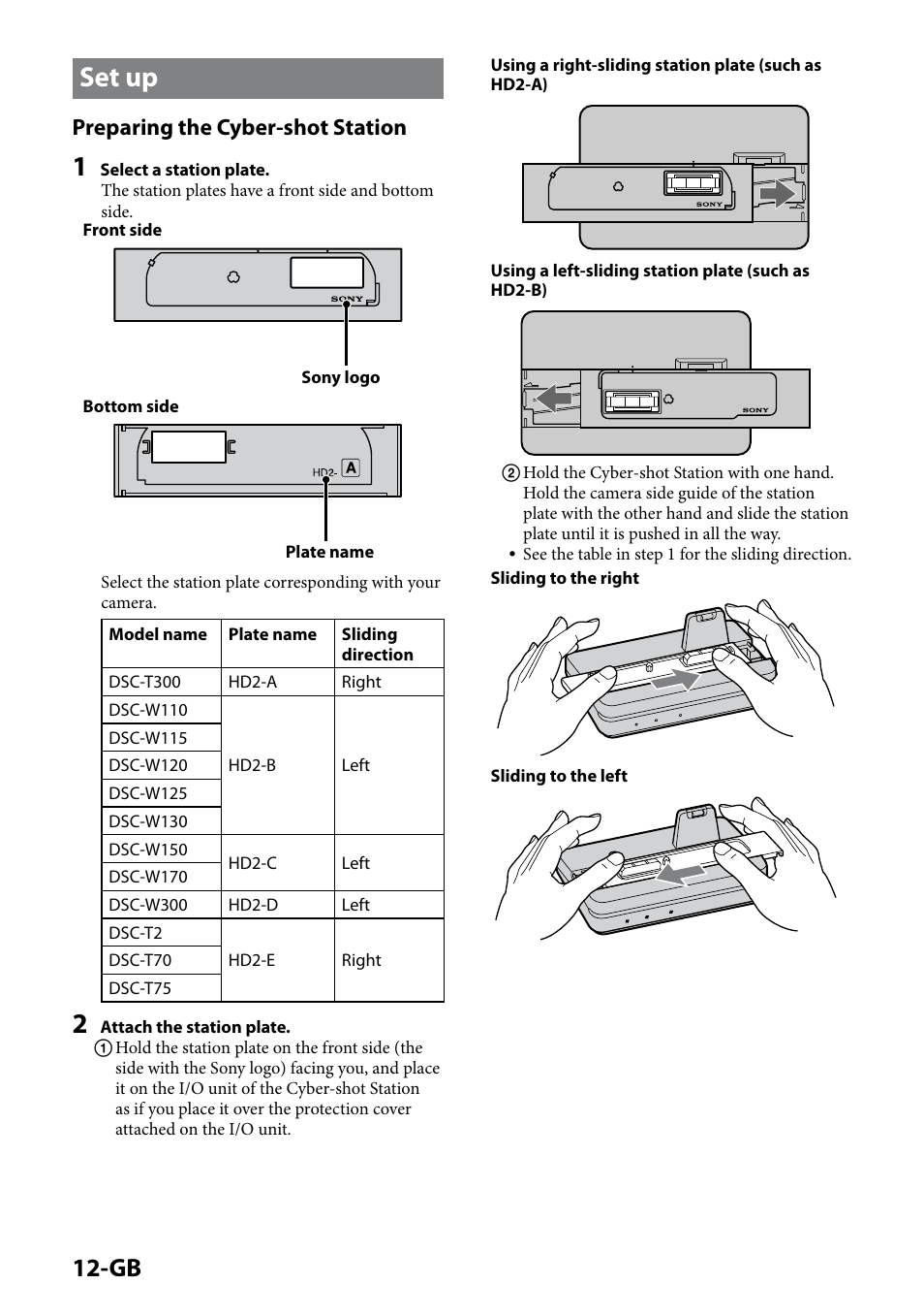 Set up, 1-gb, Preparing the cyber-shot station | Sony CSS-HD2 User Manual | Page 12 / 96