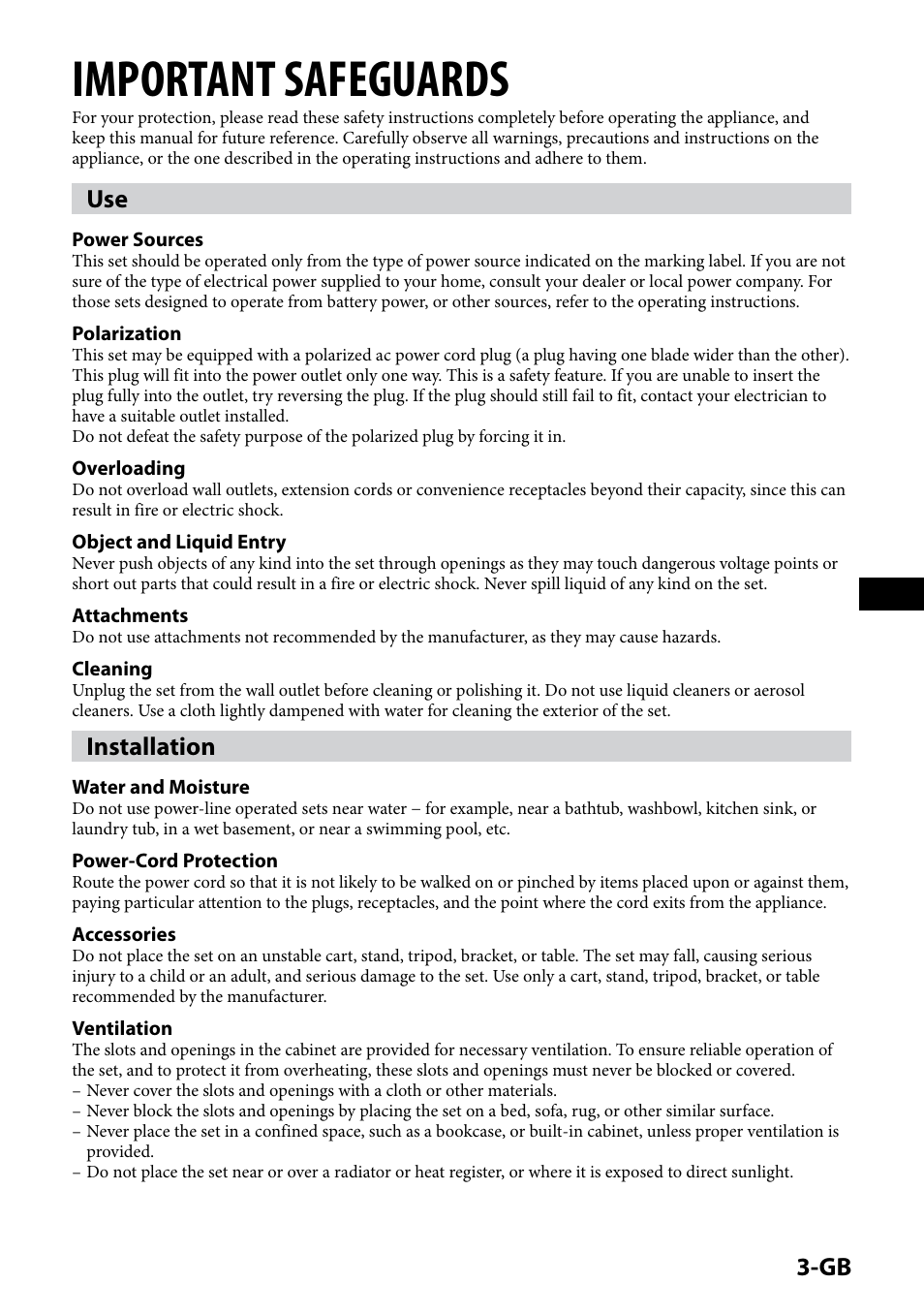 Important safeguards, Installation | Sony CSS-HD2 User Manual | Page 3 / 96