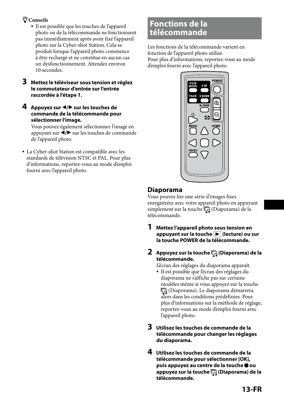 Fonctions de la télécommande, 1-fr, Diaporama | Sony CSS-HD2 User Manual | Page 31 / 96