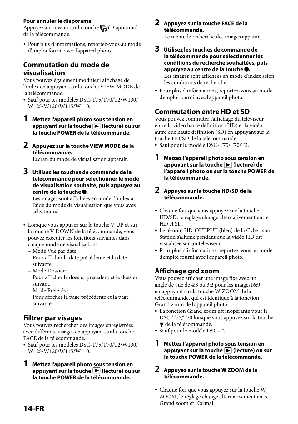 1-fr, Commutation du mode de visualisation, Filtrer par visages | Commutation entre hd et sd, Affichage grd zoom | Sony CSS-HD2 User Manual | Page 32 / 96