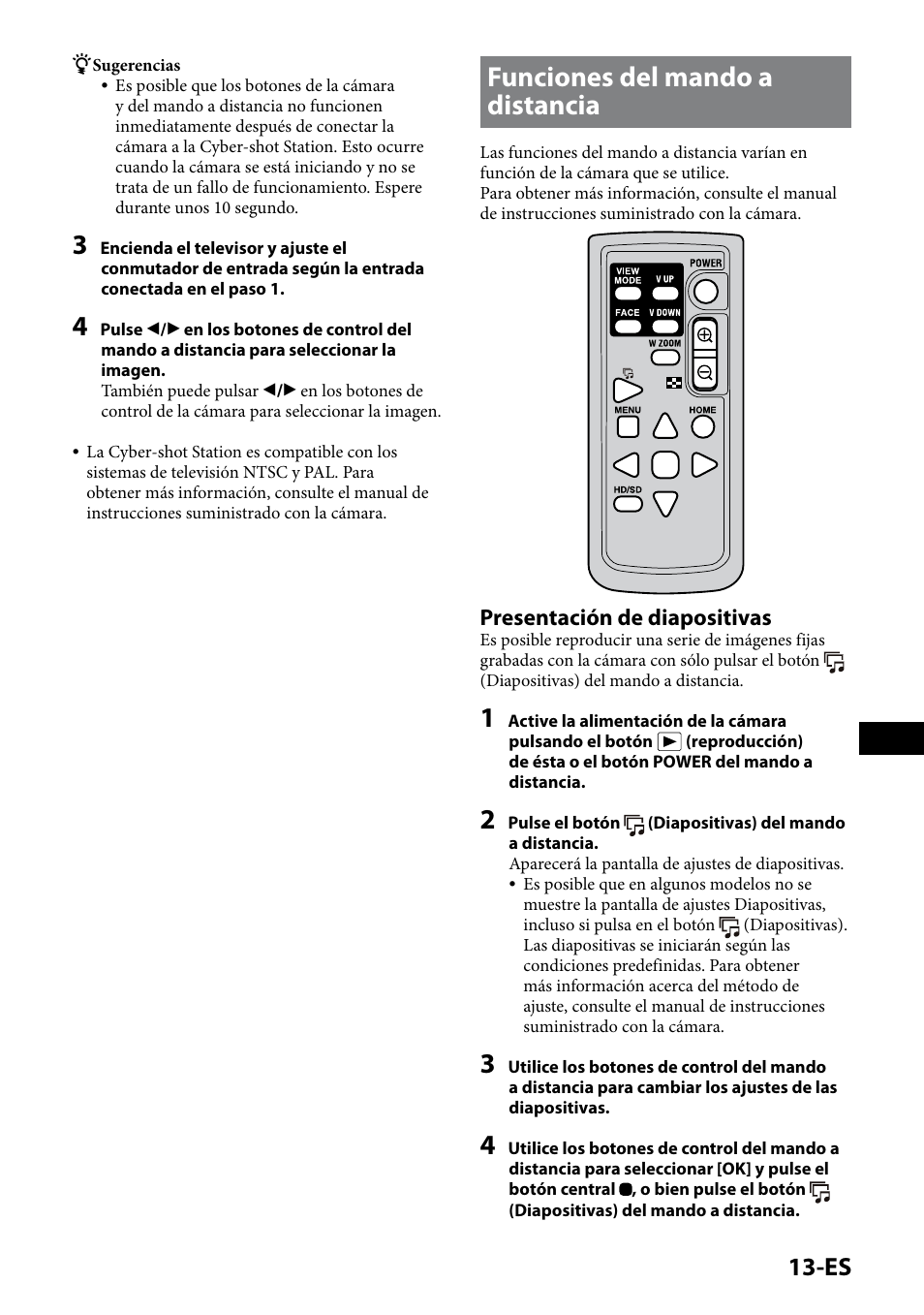 Funciones del mando a distancia, 1-es, Presentación de diapositivas | Sony CSS-HD2 User Manual | Page 47 / 96