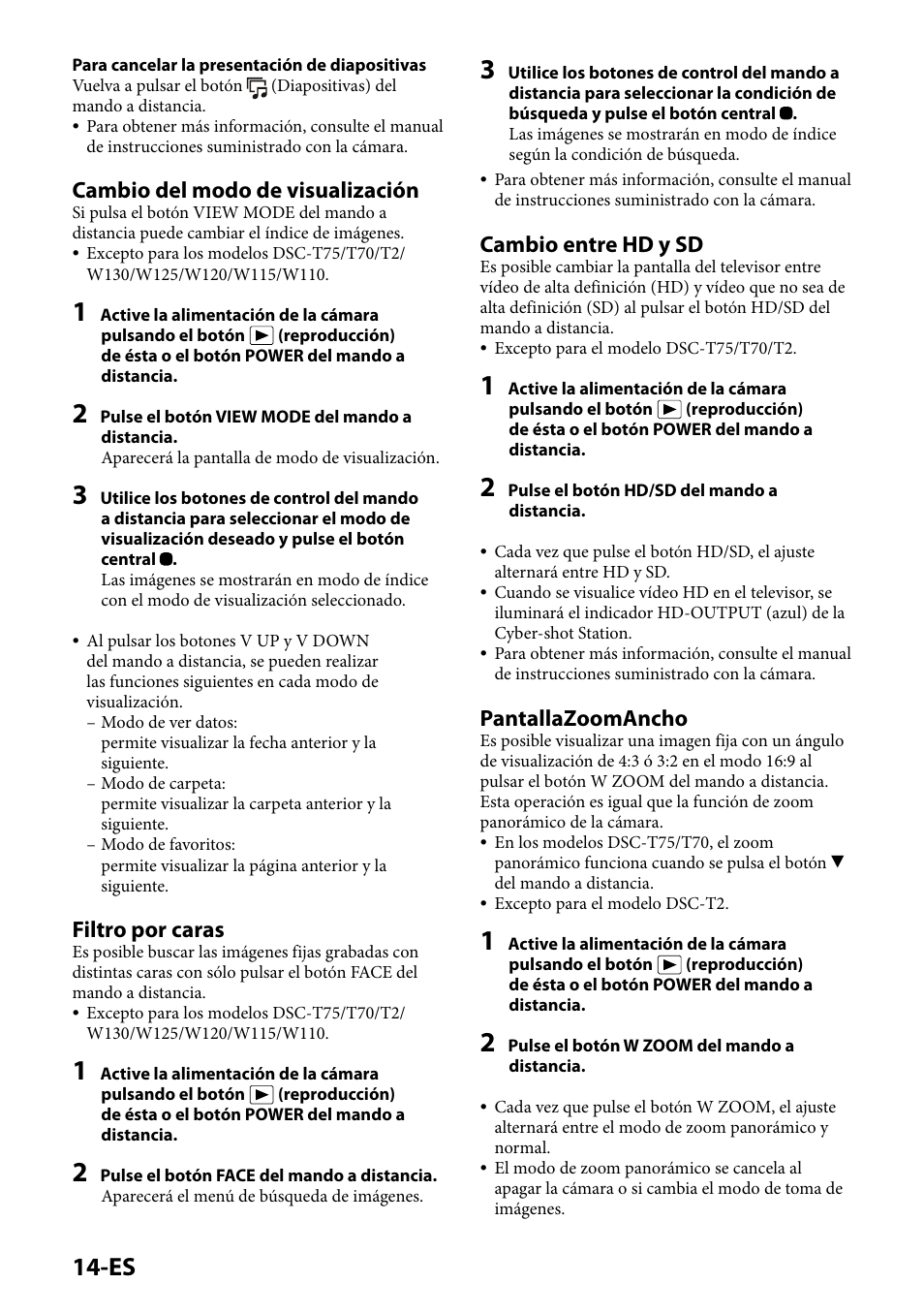 1-es, Cambio del modo de visualización, Filtro por caras | Cambio entre hd y sd, Pantallazoomancho | Sony CSS-HD2 User Manual | Page 48 / 96