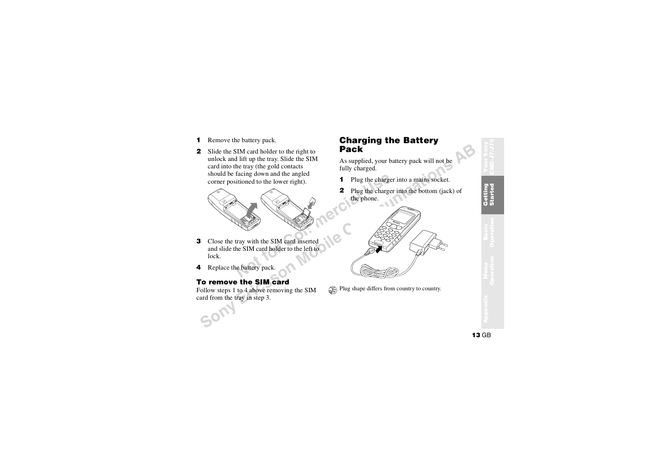 Charging the battery pack | Sony CMD-J7 User Manual | Page 13 / 68