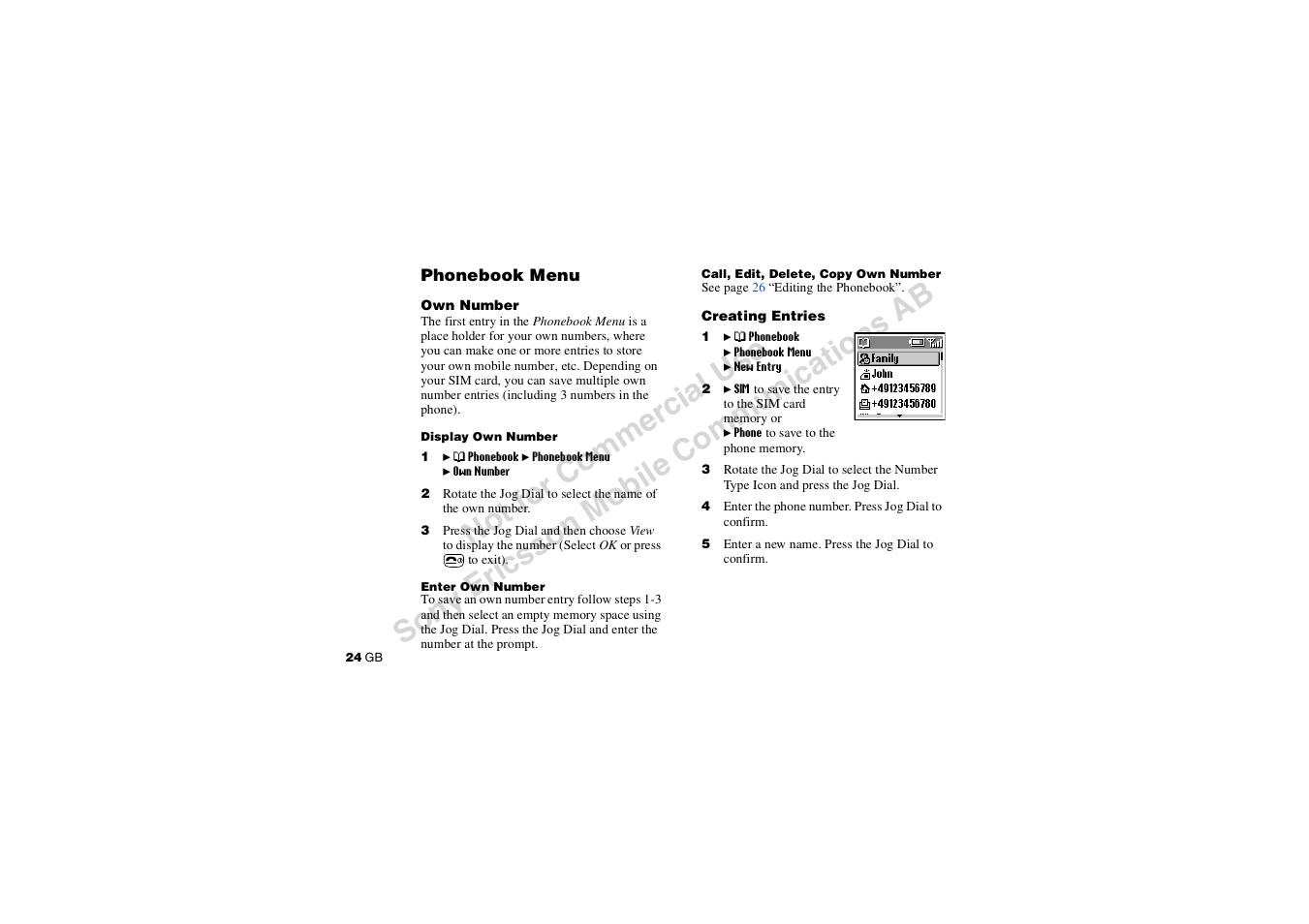 Phonebook menu | Sony CMD-J7 User Manual | Page 24 / 68