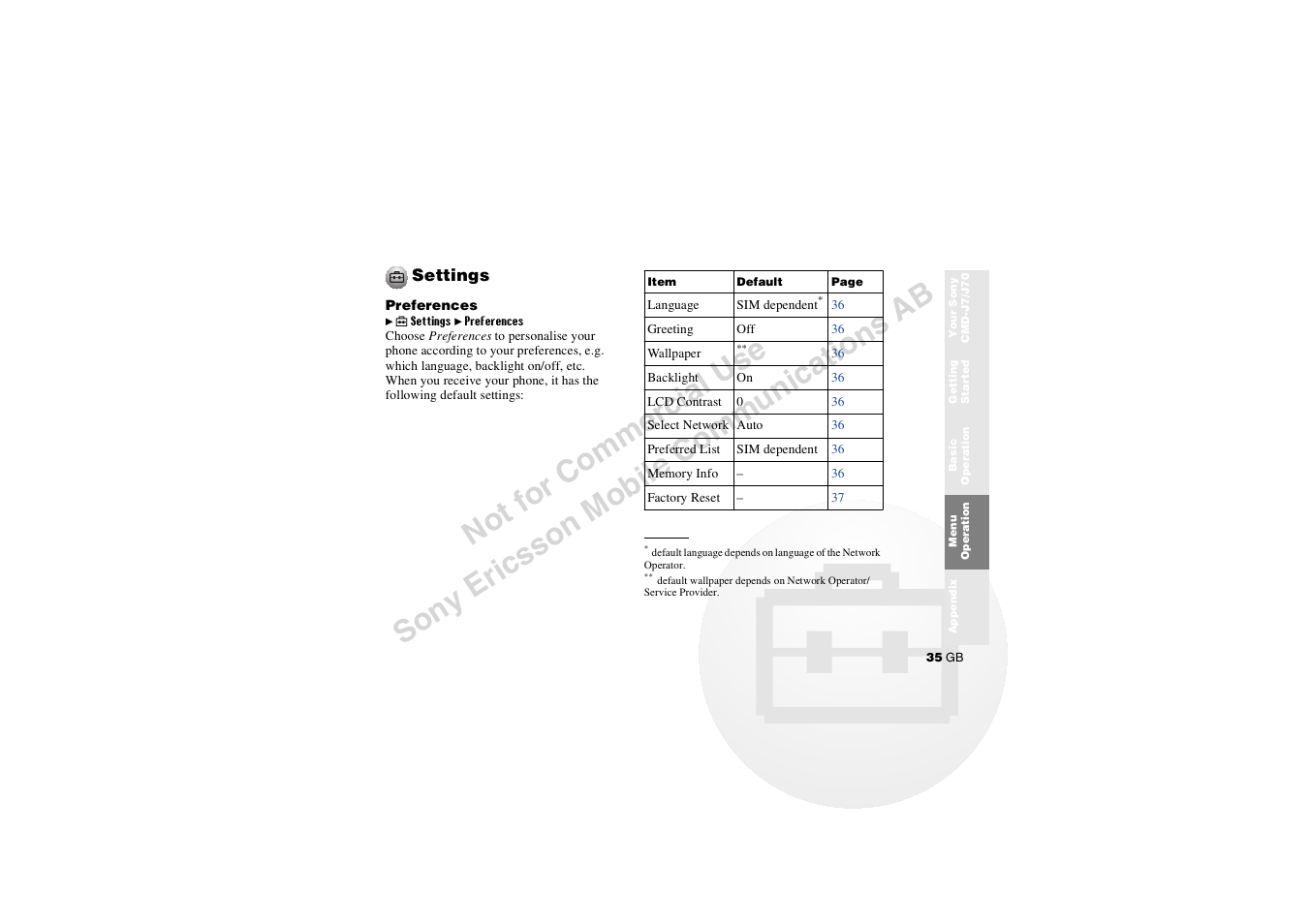 Settings | Sony CMD-J7 User Manual | Page 35 / 68