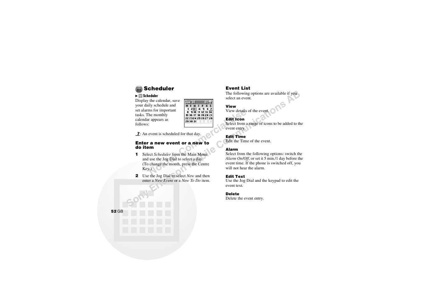 Scheduler | Sony CMD-J7 User Manual | Page 52 / 68