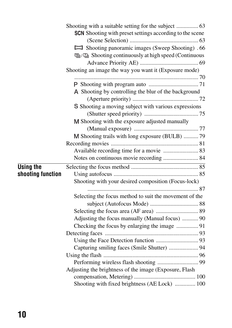 Sony a (alpha) SLT-A55VL User Manual | Page 10 / 203