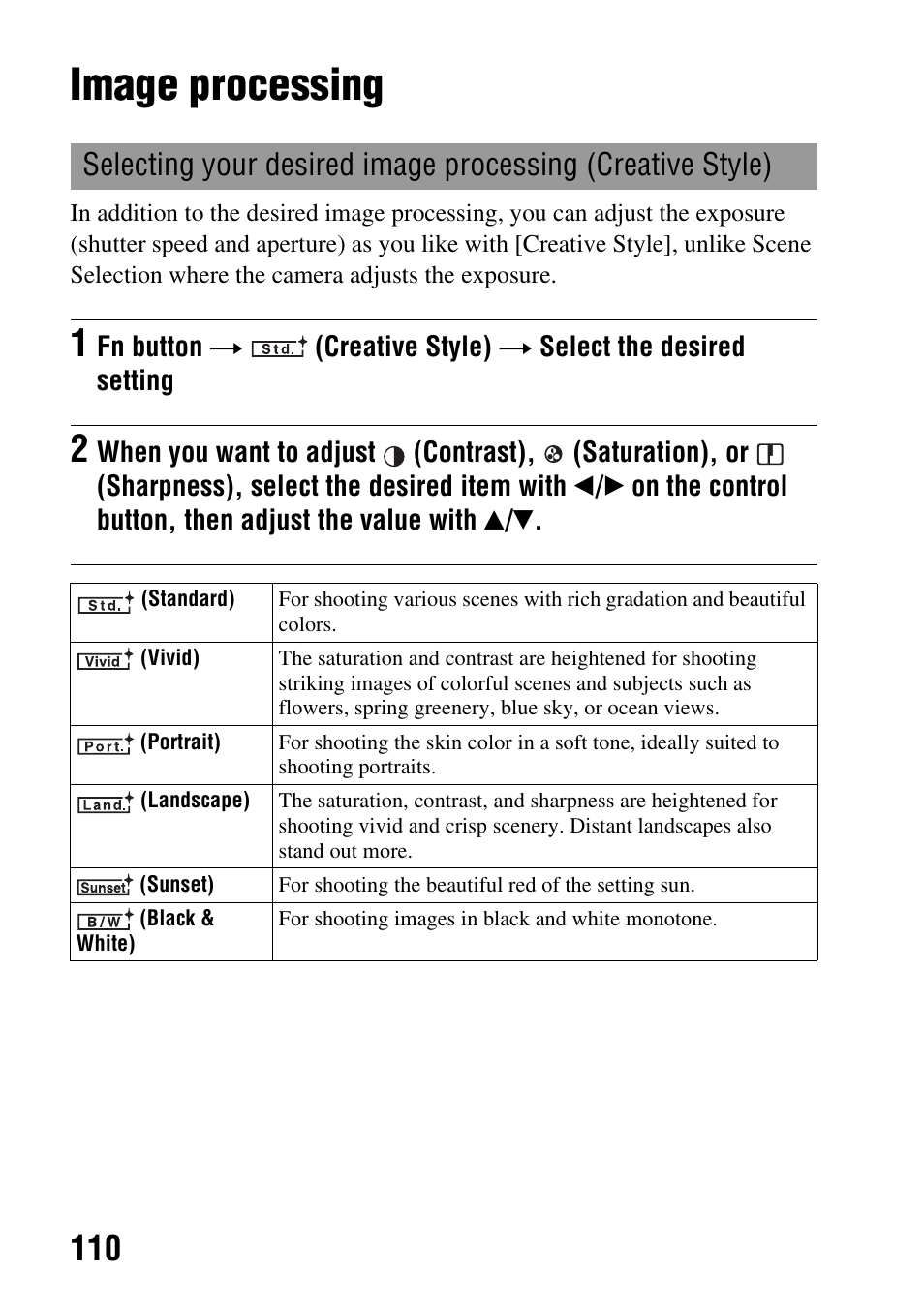 Image processing, E (110) | Sony a (alpha) SLT-A55VL User Manual | Page 110 / 203