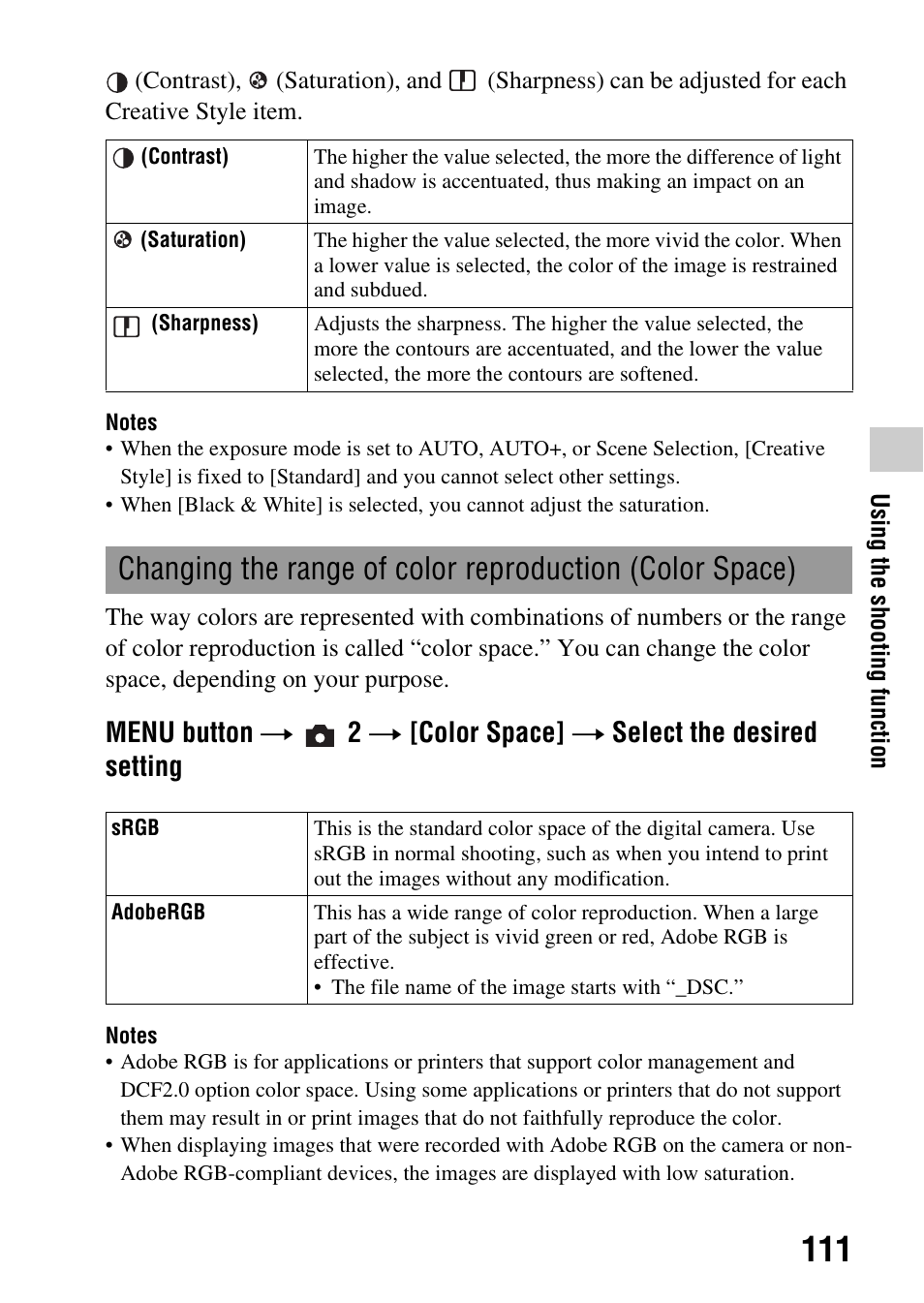 E (111) | Sony a (alpha) SLT-A55VL User Manual | Page 111 / 203