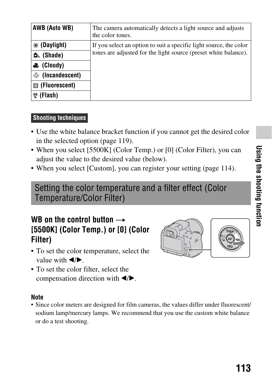 Temperature/color filter) | Sony a (alpha) SLT-A55VL User Manual | Page 113 / 203