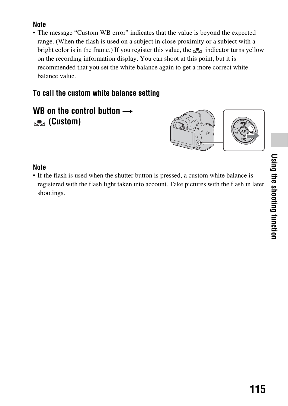 Wb on the control button t (custom) | Sony a (alpha) SLT-A55VL User Manual | Page 115 / 203
