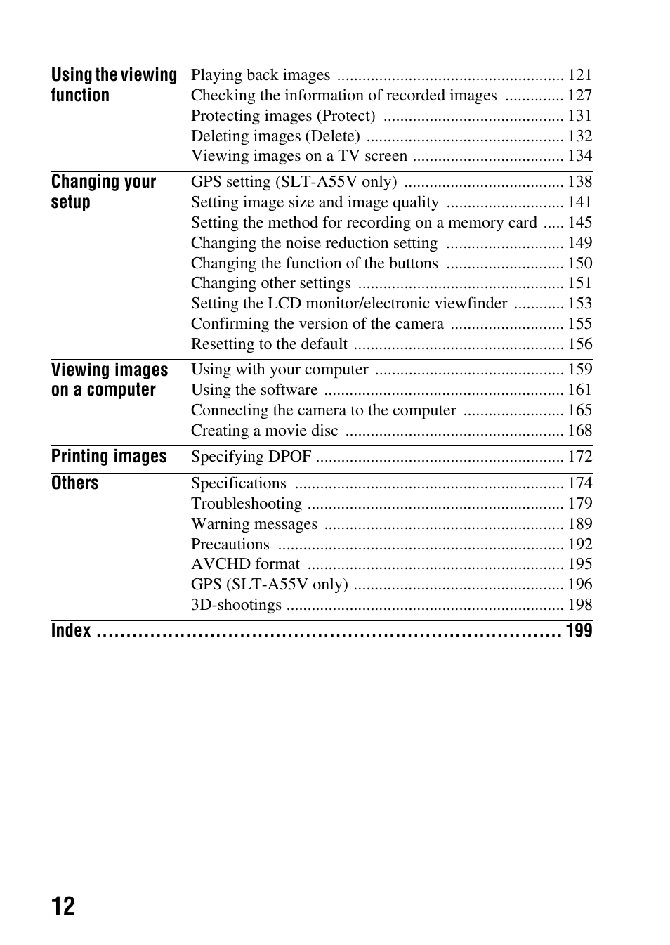 Sony a (alpha) SLT-A55VL User Manual | Page 12 / 203