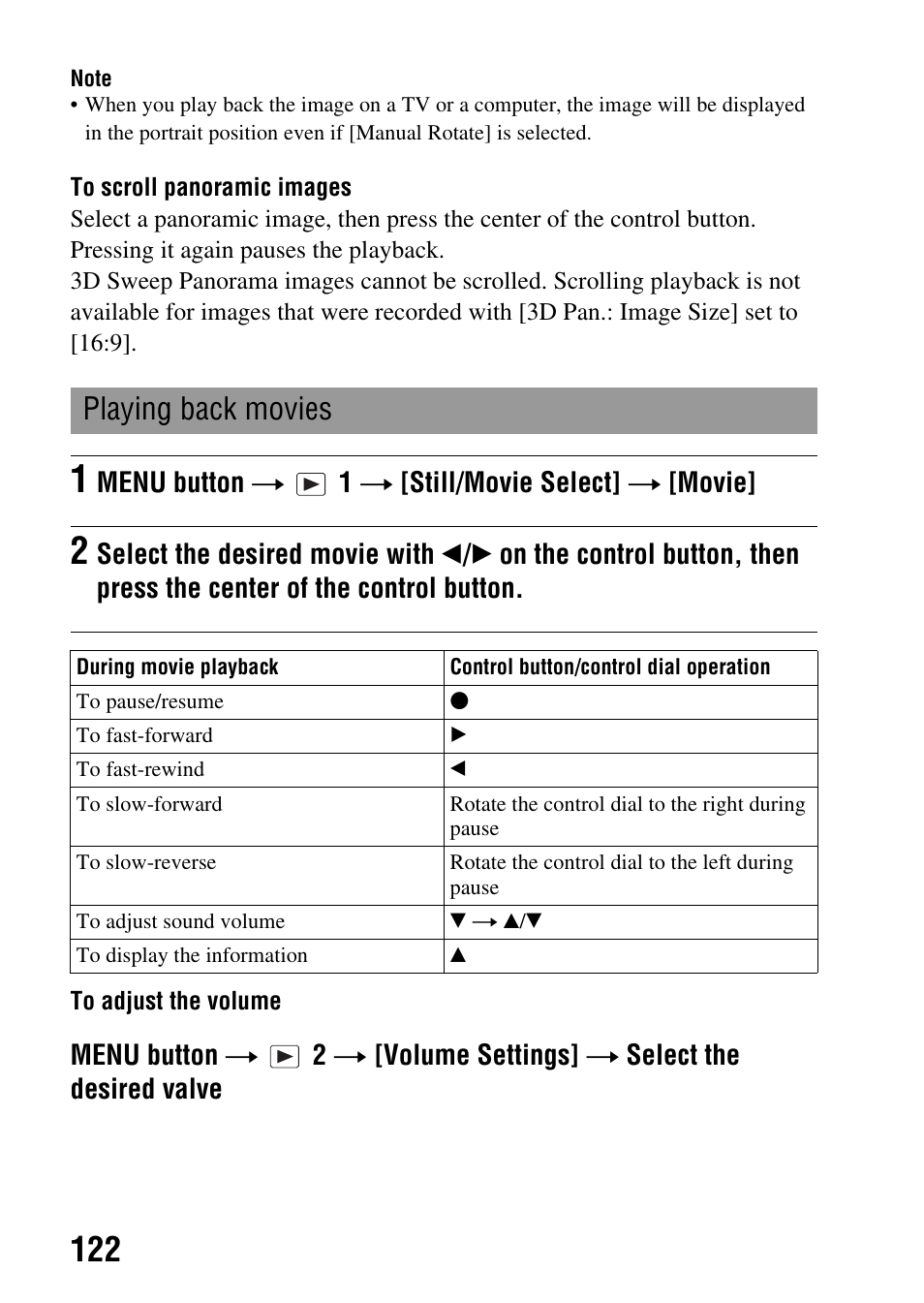Playing back movies, Menu button t 1 t [still/movie select] t [movie | Sony a (alpha) SLT-A55VL User Manual | Page 122 / 203