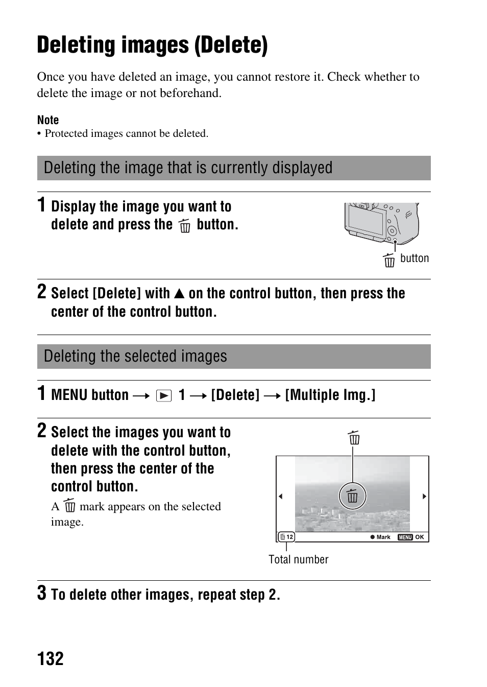 Deleting images (delete), Te (132) | Sony a (alpha) SLT-A55VL User Manual | Page 132 / 203