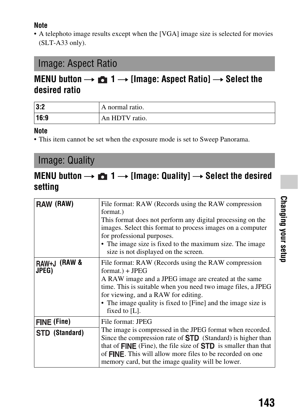 Image: aspect ratio, Image: quality | Sony a (alpha) SLT-A55VL User Manual | Page 143 / 203