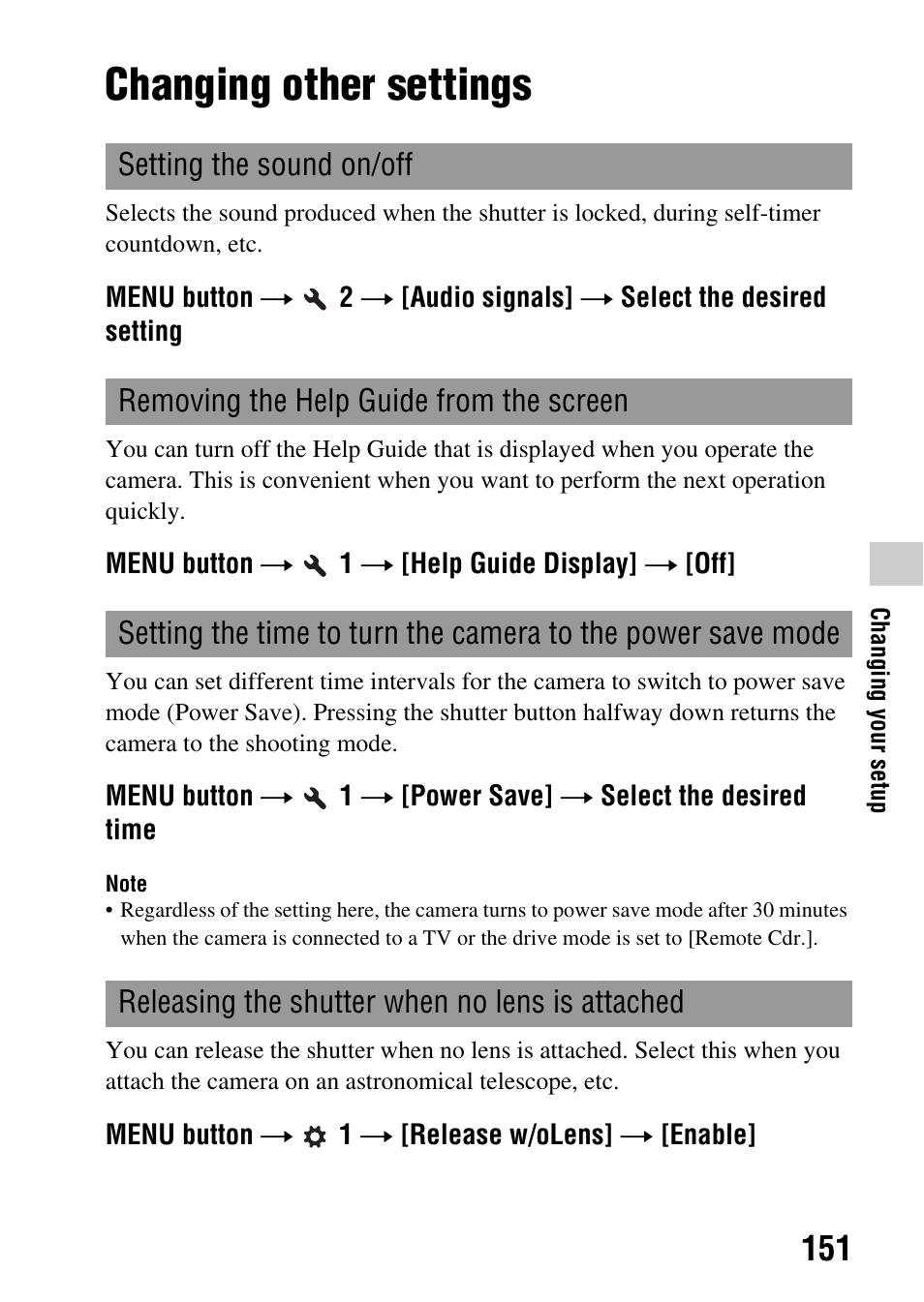 Changing other settings, Ls (151) | Sony a (alpha) SLT-A55VL User Manual | Page 151 / 203