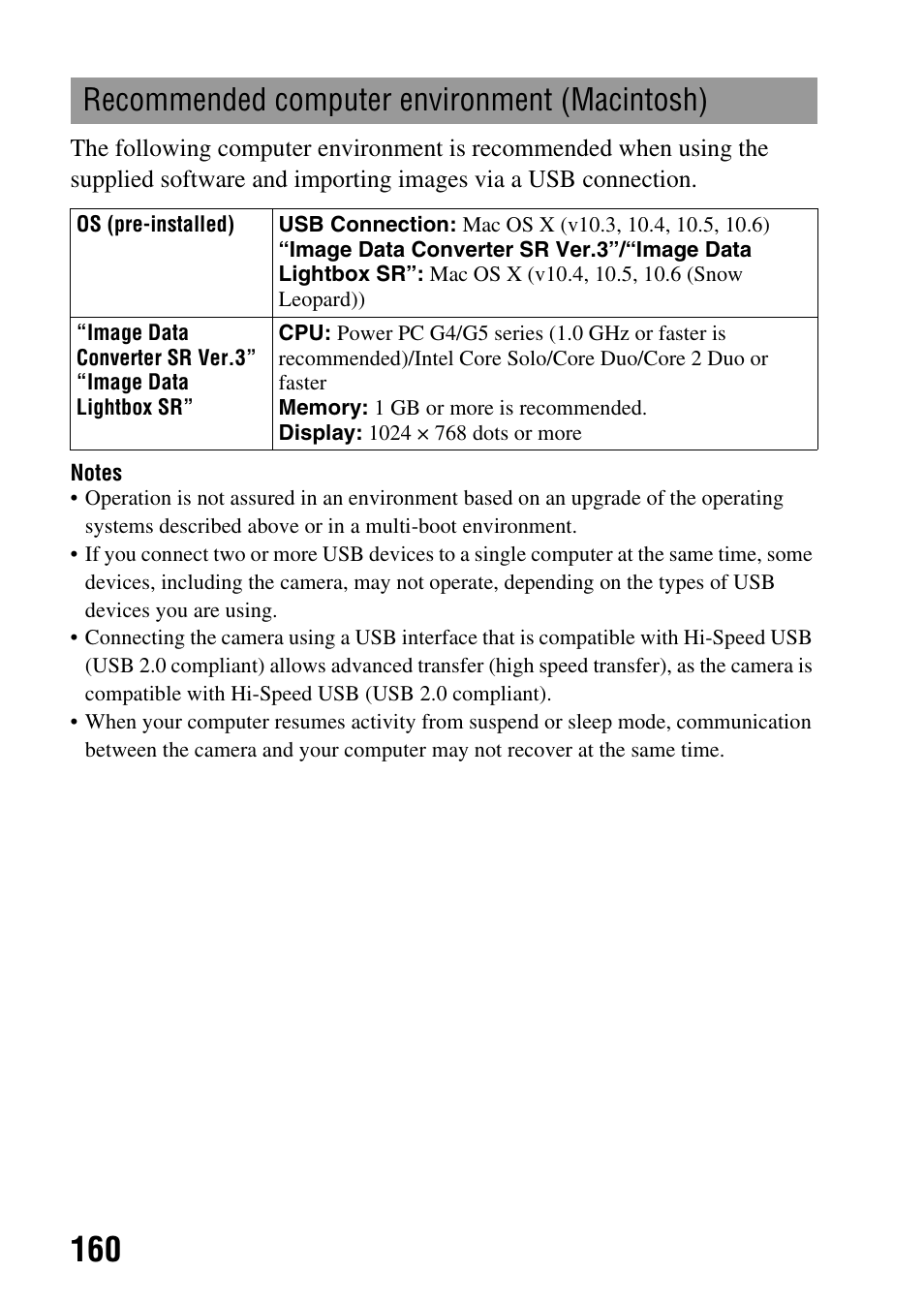 Recommended computer environment (macintosh) | Sony a (alpha) SLT-A55VL User Manual | Page 160 / 203