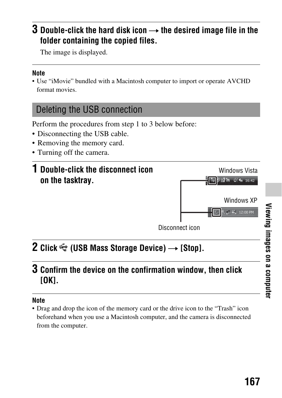 Deleting the usb connection | Sony a (alpha) SLT-A55VL User Manual | Page 167 / 203