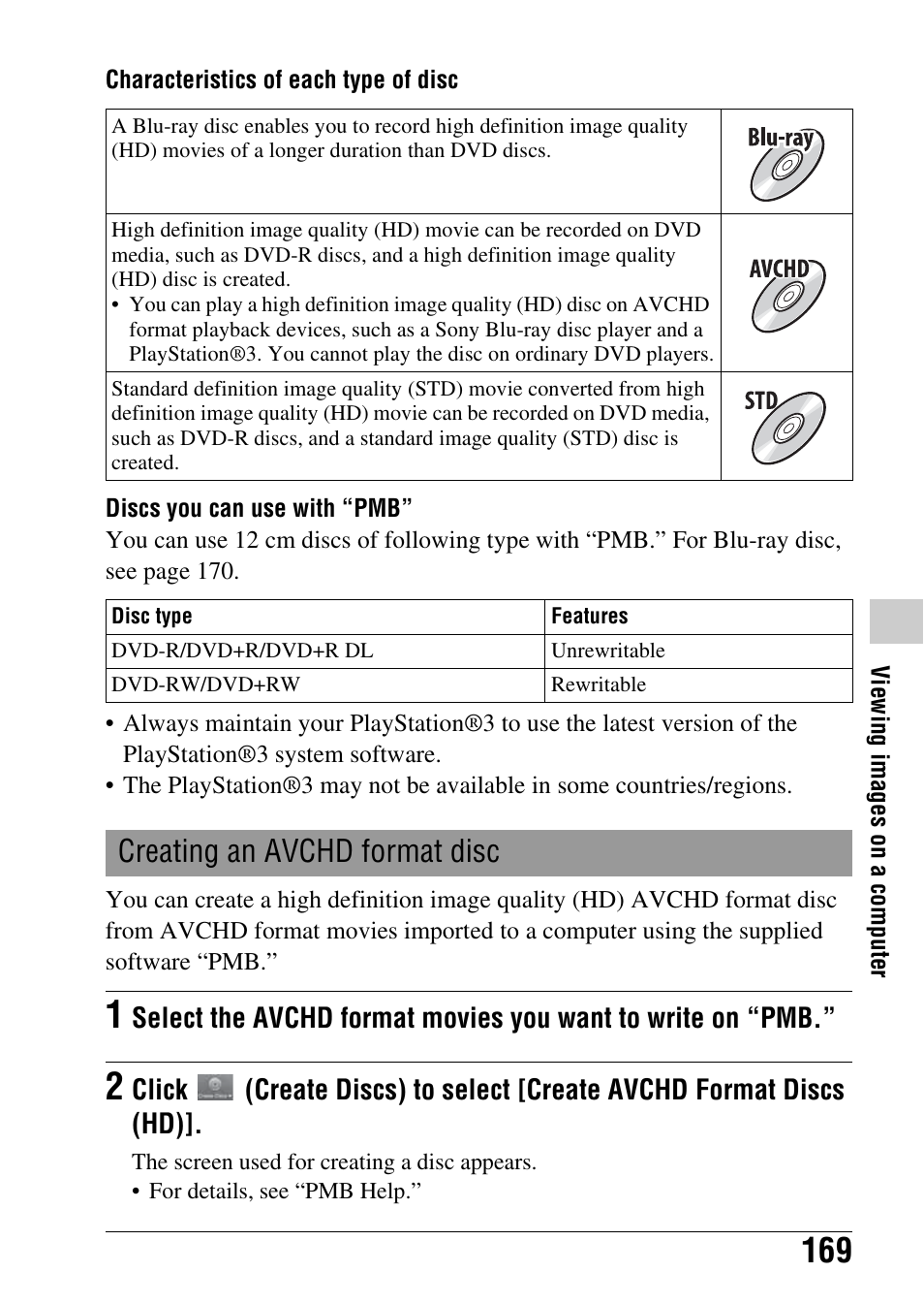 Creating an avchd format disc | Sony a (alpha) SLT-A55VL User Manual | Page 169 / 203