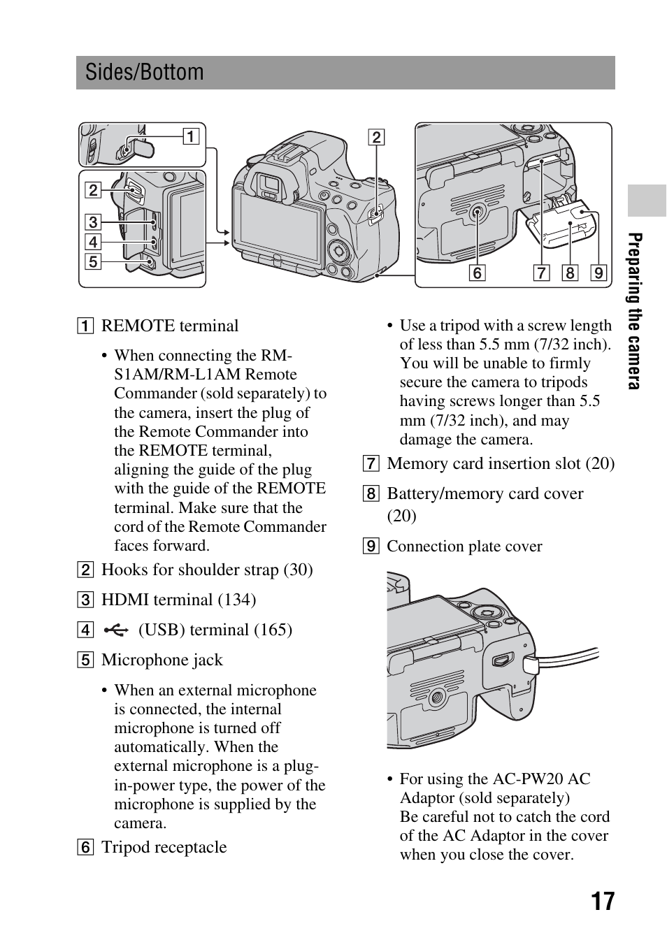 Sides/bottom | Sony a (alpha) SLT-A55VL User Manual | Page 17 / 203