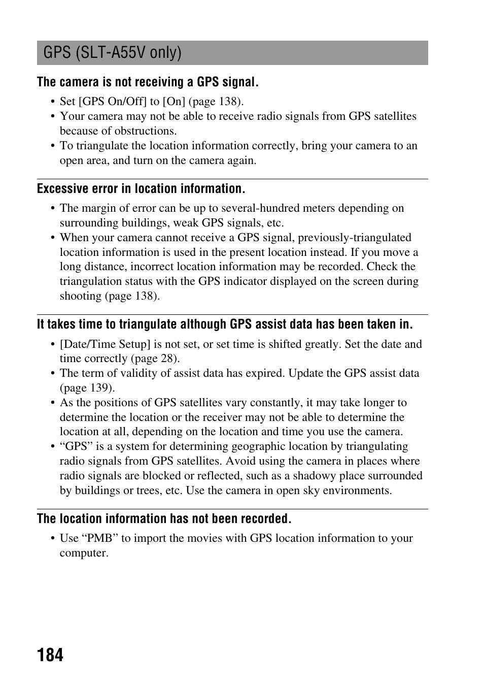 Gps (slt-a55v only) | Sony a (alpha) SLT-A55VL User Manual | Page 184 / 203