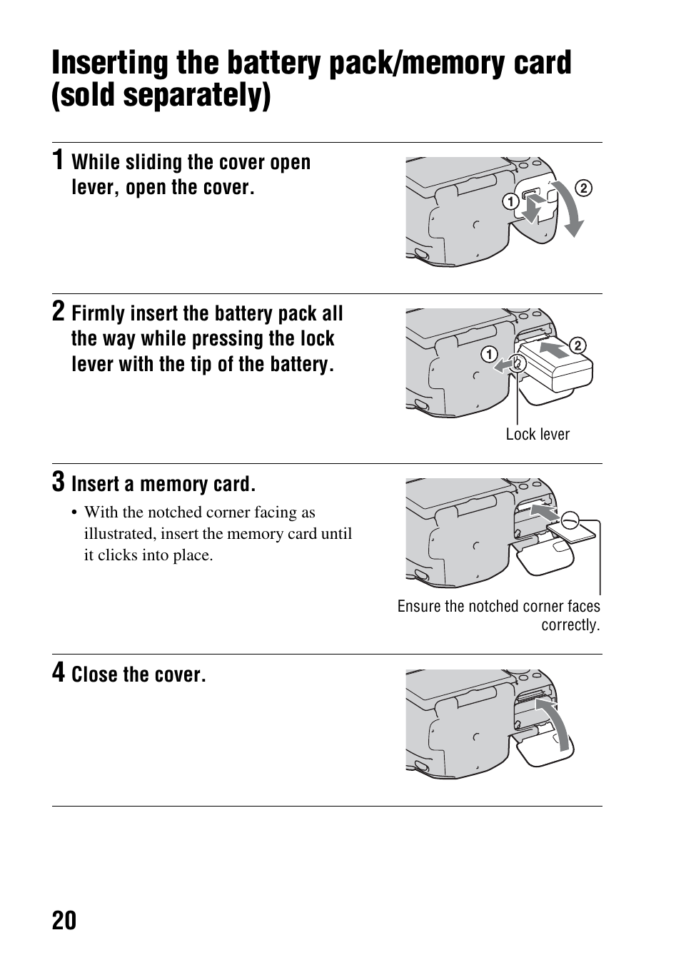 Rtion slot (20) | Sony a (alpha) SLT-A55VL User Manual | Page 20 / 203