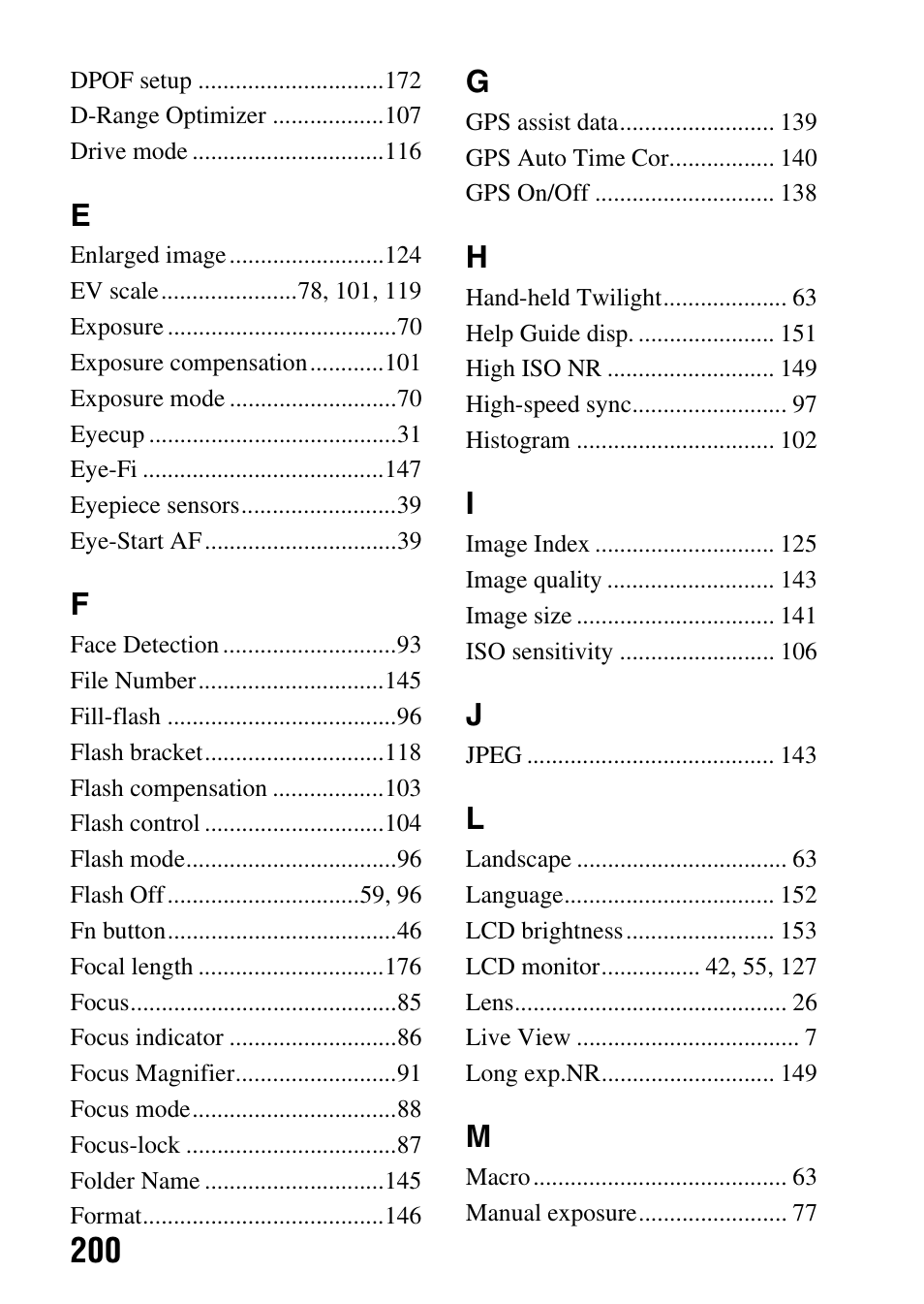 Sony a (alpha) SLT-A55VL User Manual | Page 200 / 203