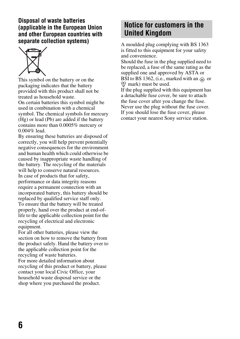 Notice for customers in the united kingdom | Sony a (alpha) SLT-A55VL User Manual | Page 6 / 203