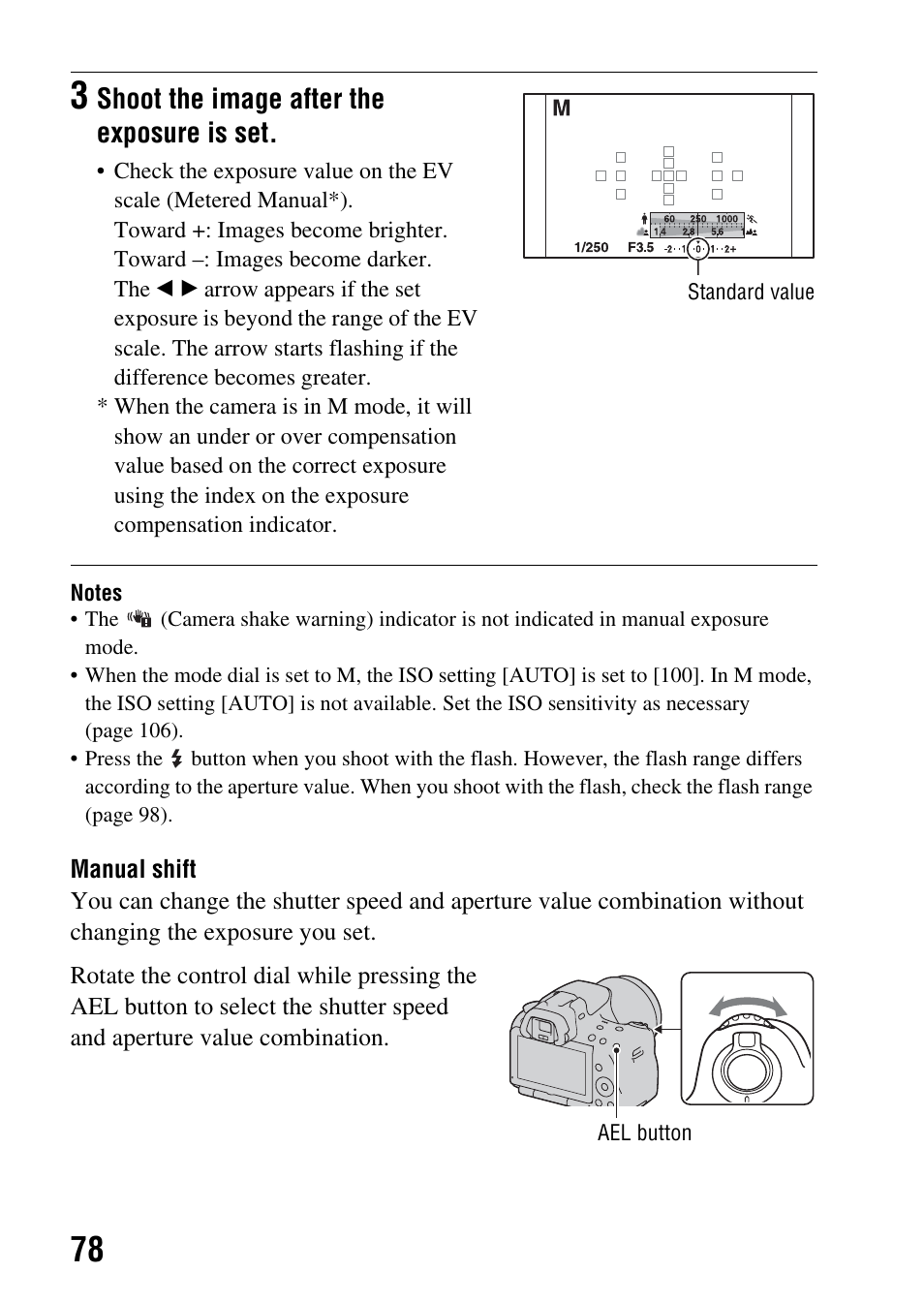 N (78, Shoot the image after the exposure is set | Sony a (alpha) SLT-A55VL User Manual | Page 78 / 203