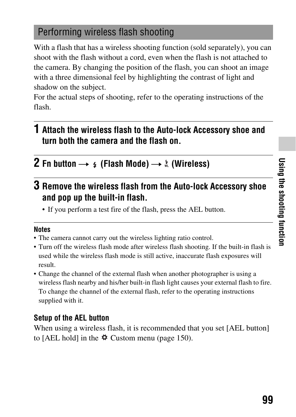 Performing wireless flash shooting | Sony a (alpha) SLT-A55VL User Manual | Page 99 / 203