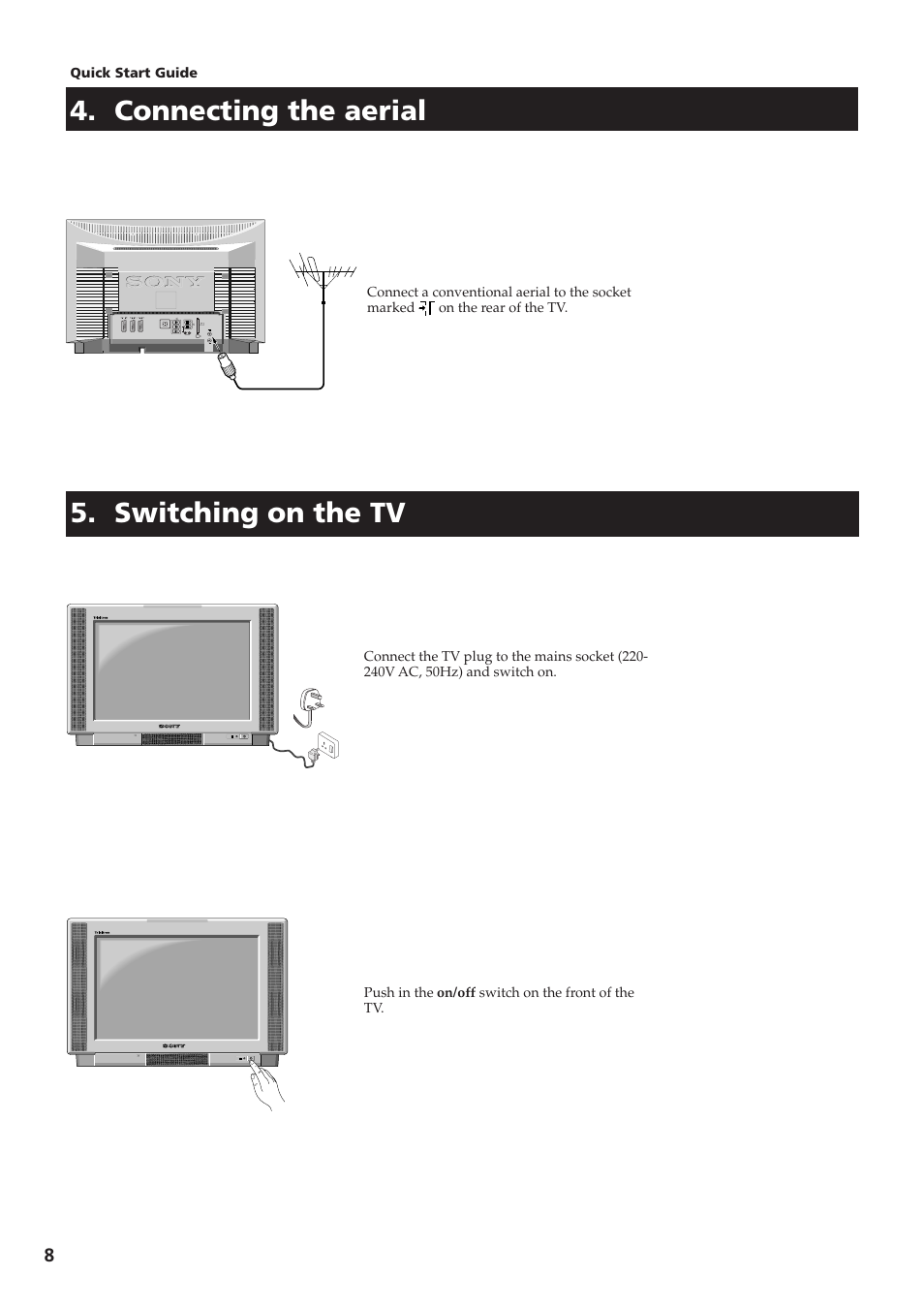 Connecting the aerial, Switching on the tv | Sony KV-28DS65U User Manual | Page 10 / 38