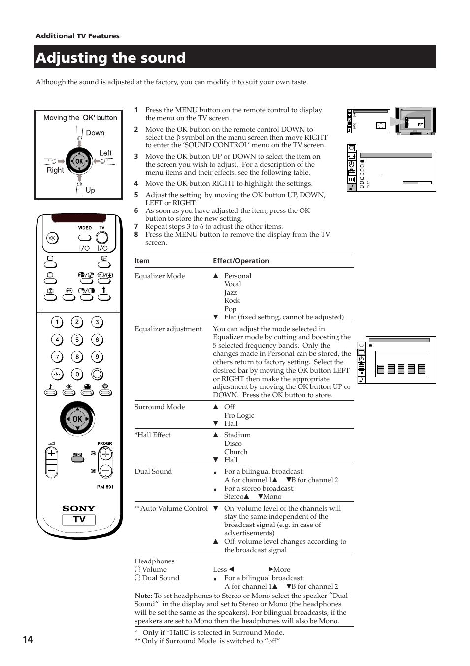 Adjusting the sound | Sony KV-28DS65U User Manual | Page 16 / 38