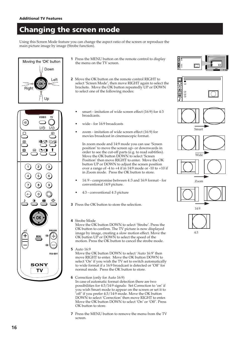 Changing the screen mode | Sony KV-28DS65U User Manual | Page 18 / 38