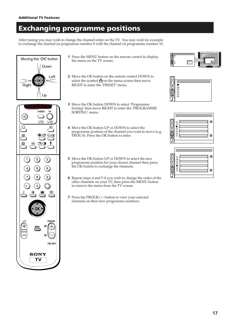 Exchanging programme positions | Sony KV-28DS65U User Manual | Page 19 / 38