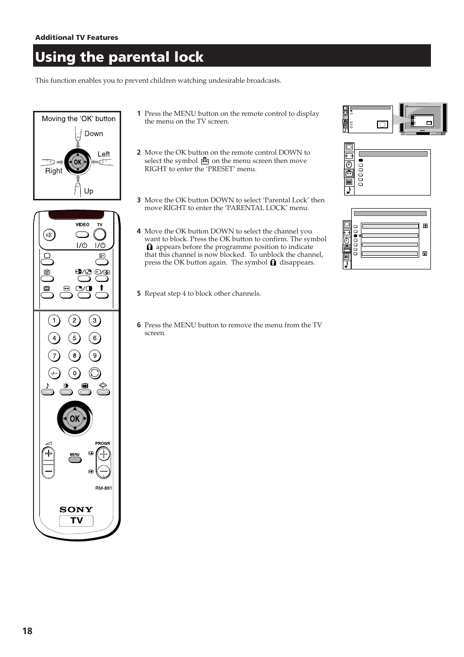 Using the parental lock | Sony KV-28DS65U User Manual | Page 20 / 38