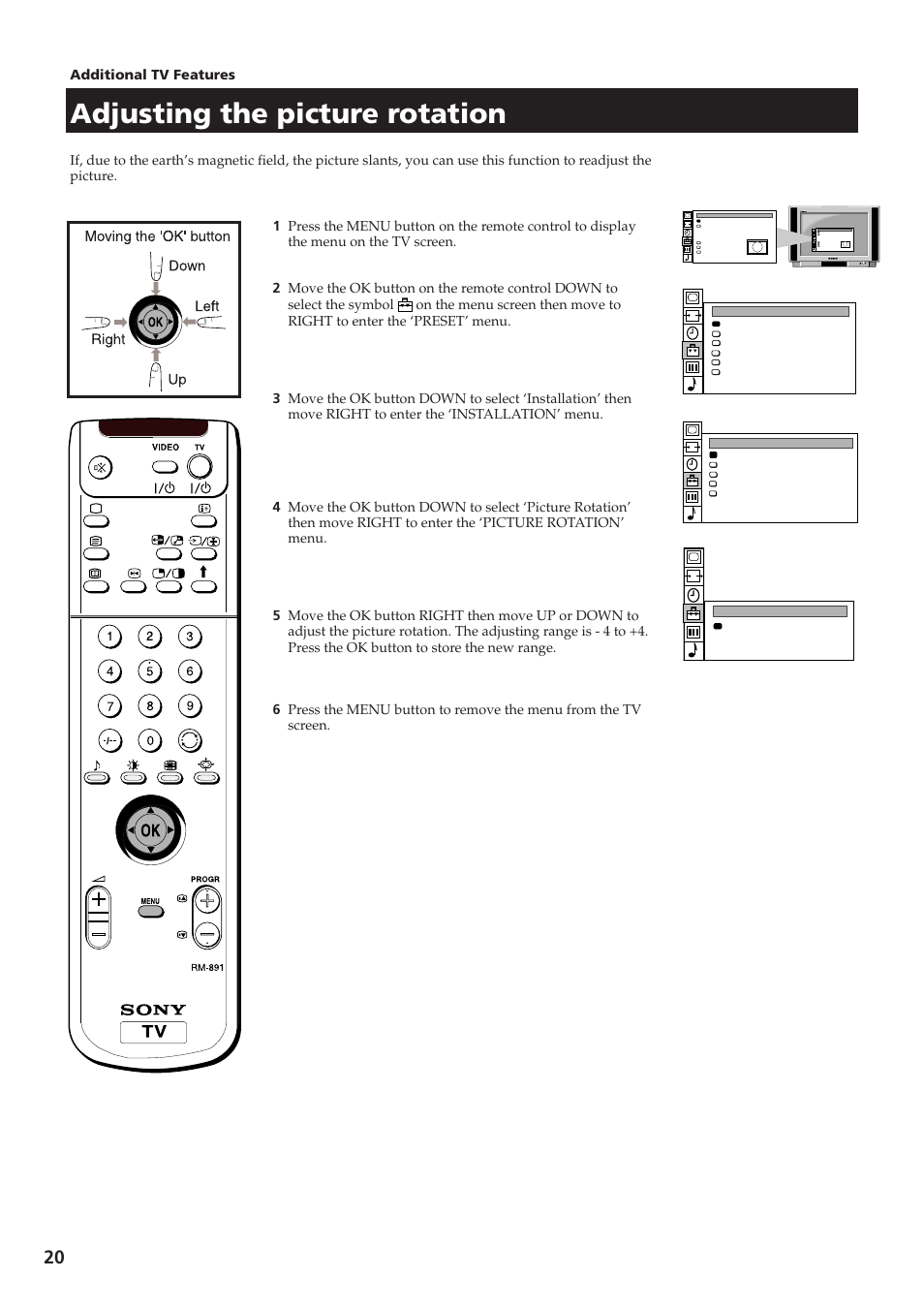 Adjusting the picture rotation | Sony KV-28DS65U User Manual | Page 22 / 38