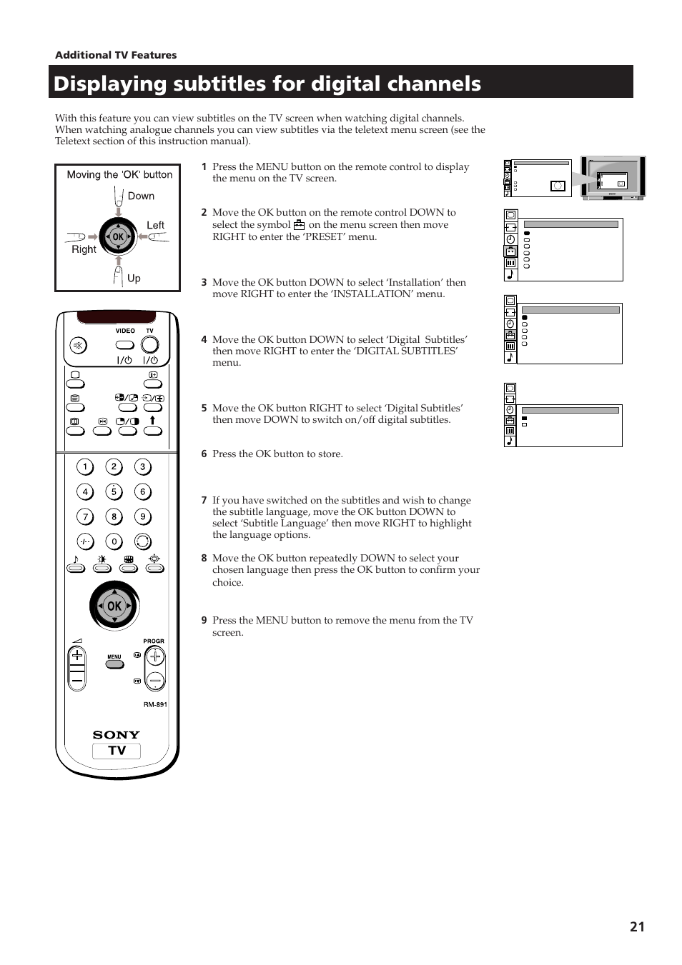 Displaying subtitles for digital channels | Sony KV-28DS65U User Manual | Page 23 / 38