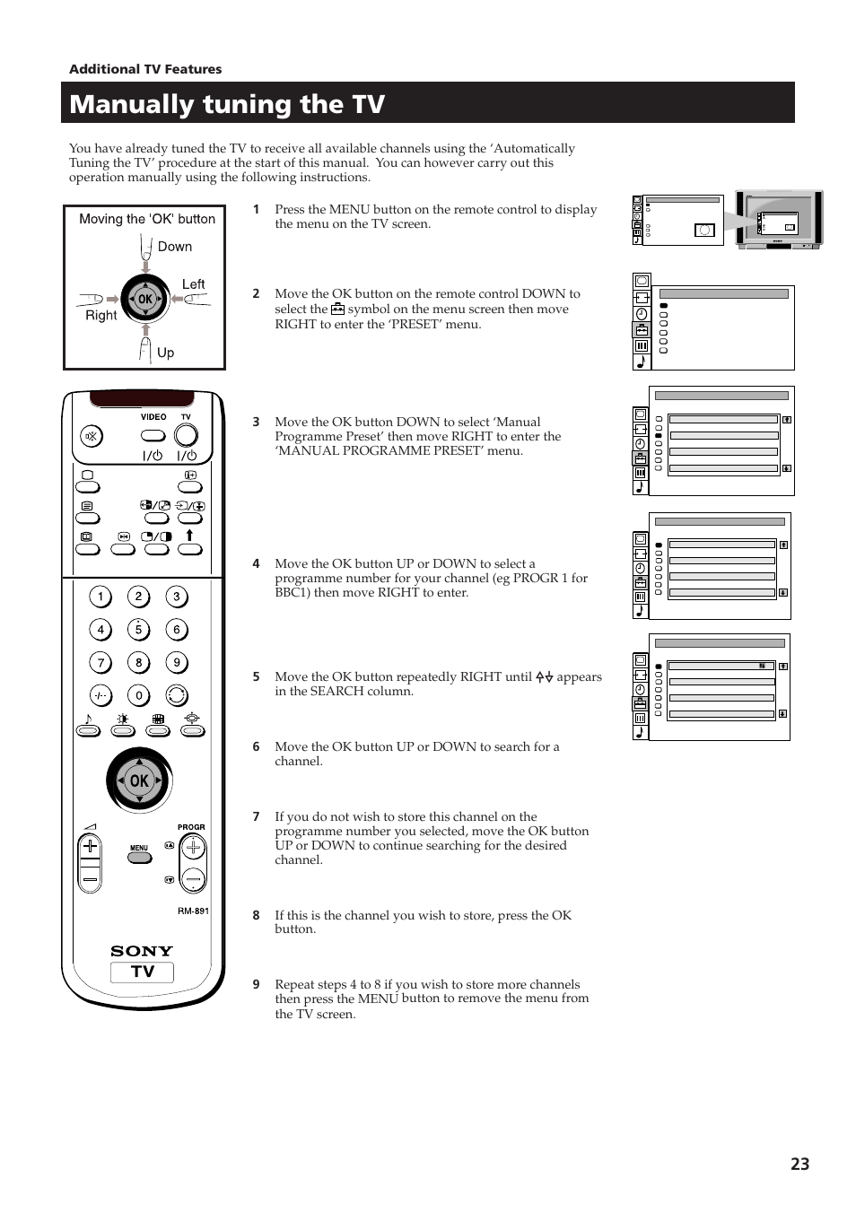 Manually tuning the tv | Sony KV-28DS65U User Manual | Page 25 / 38