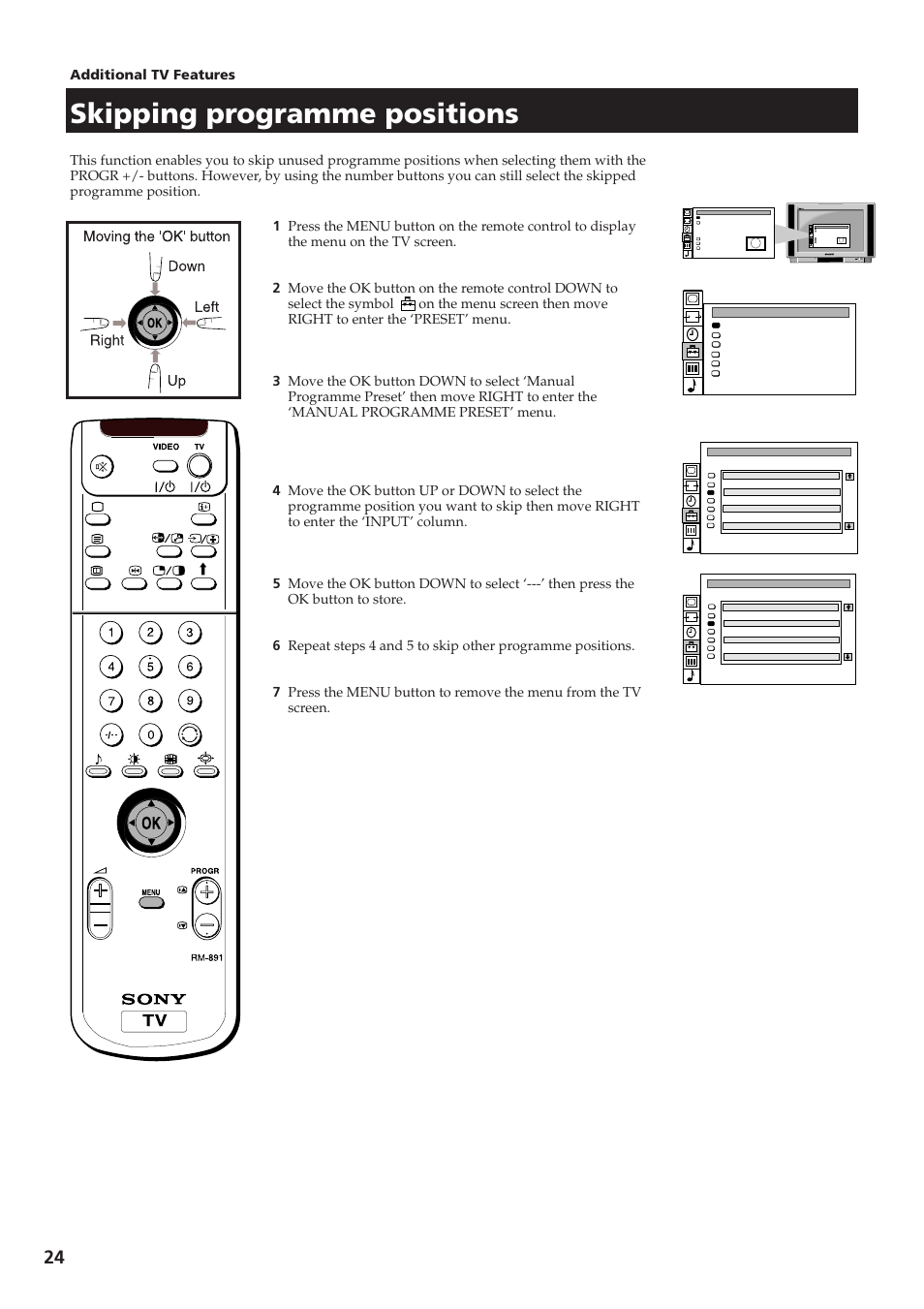 Skipping programme positions, Additional tv features | Sony KV-28DS65U User Manual | Page 26 / 38