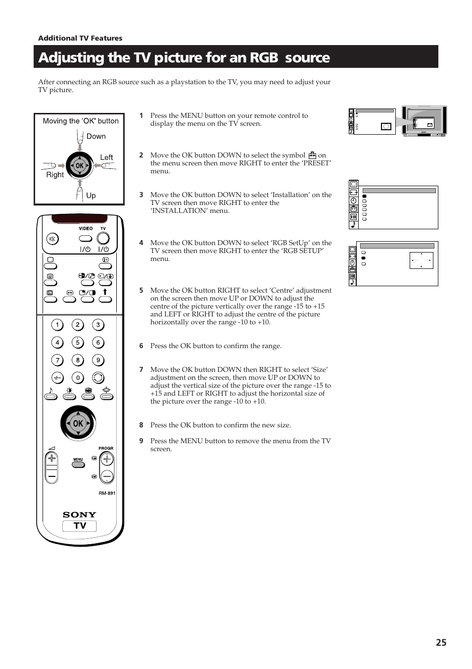 Adjusting the tv picture for an rgb source | Sony KV-28DS65U User Manual | Page 27 / 38