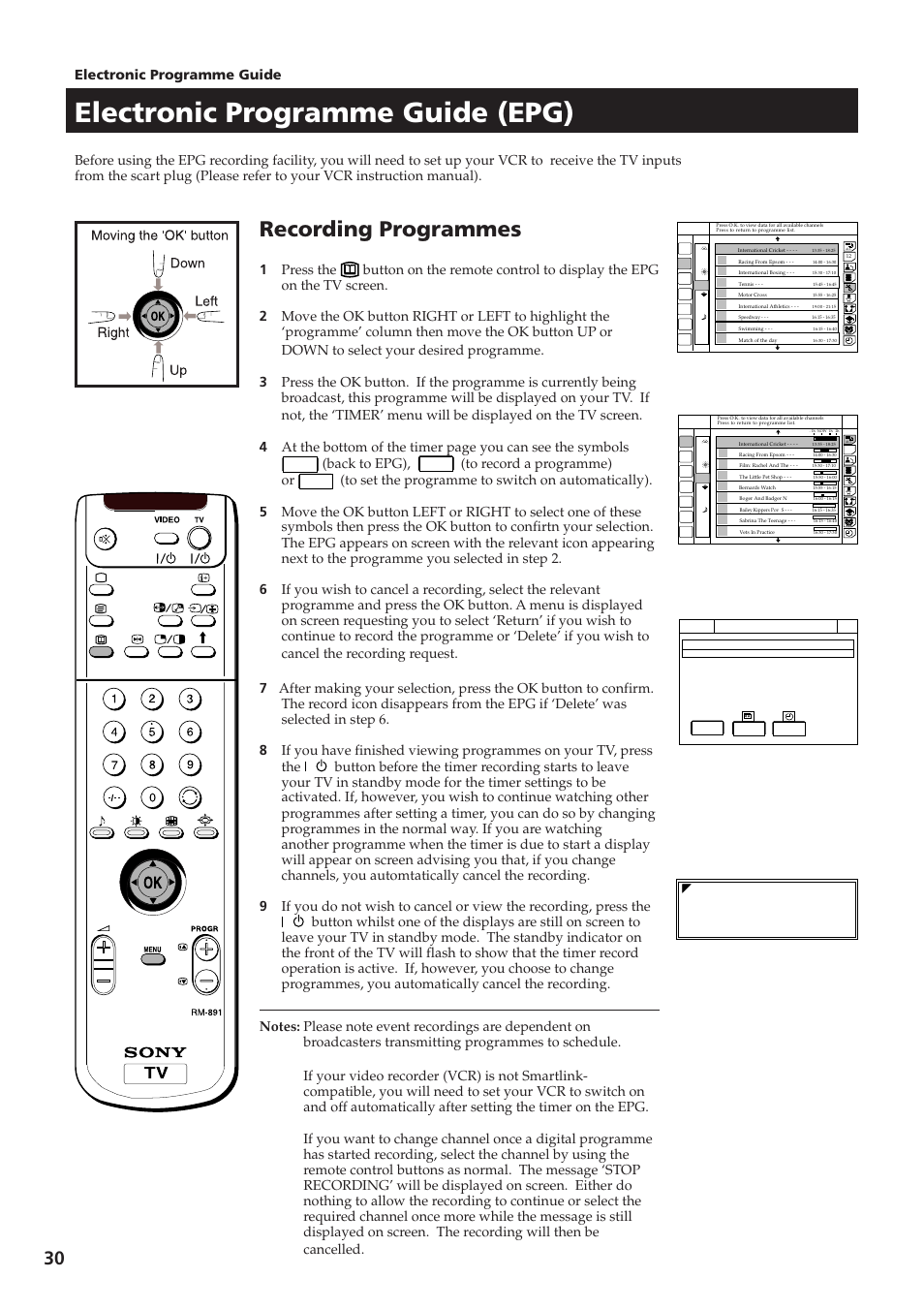 Electronic programme guide (epg), Recording programmes, Electronic programme guide | Back to epg) | Sony KV-28DS65U User Manual | Page 32 / 38