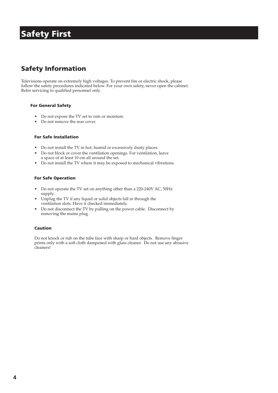 Safety first, Safety information | Sony KV-28DS65U User Manual | Page 6 / 38