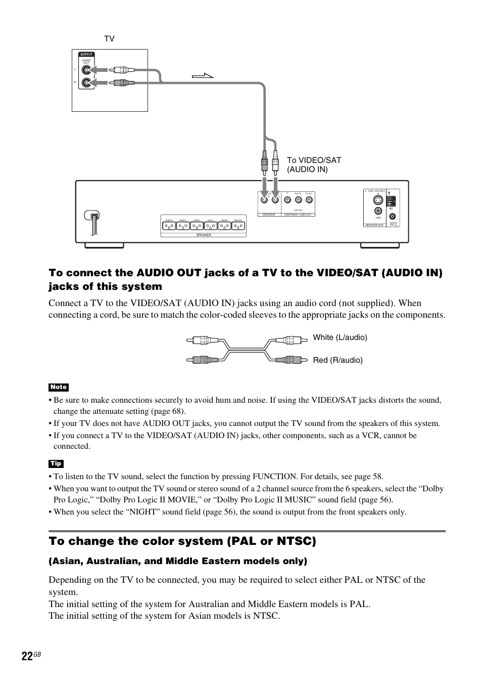 To change the color system (pal or ntsc), Asian, australian, and middle eastern models only) | Sony DAV-DX150 User Manual | Page 22 / 100